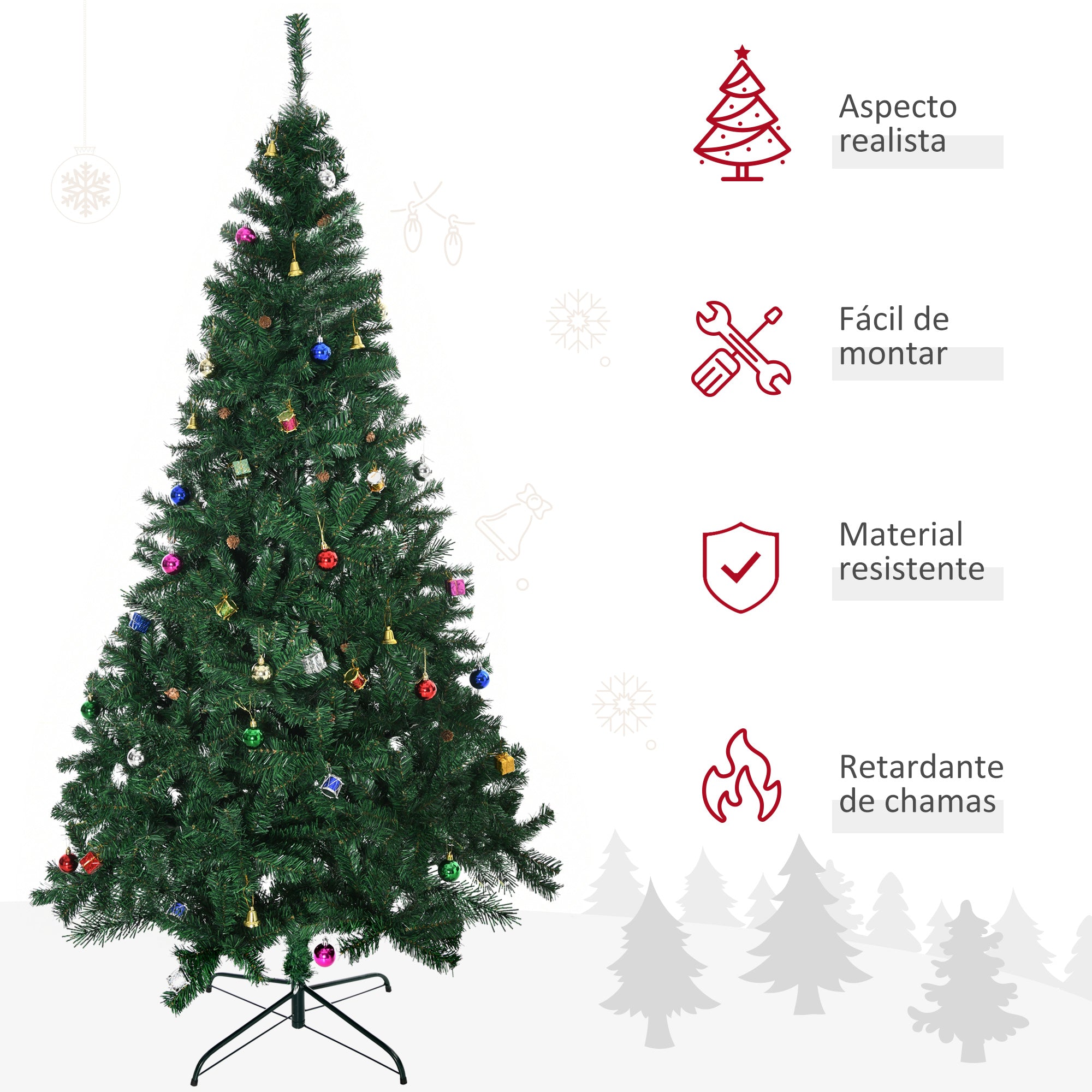 Árvore de Natal Artificial – 210cm – Verde – PVC e metal