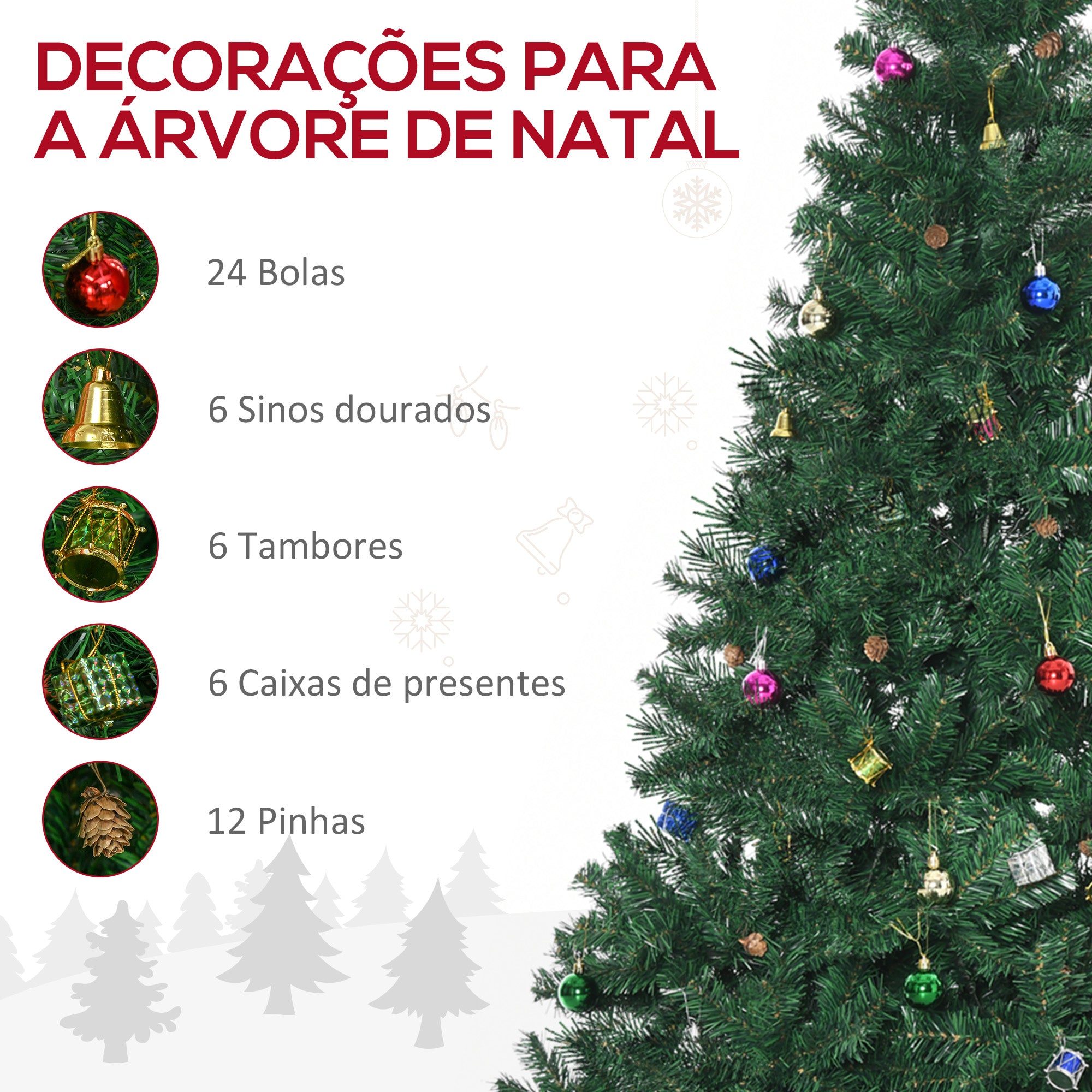 Árvore de Natal Artificial – 210cm – Verde – PVC e metal