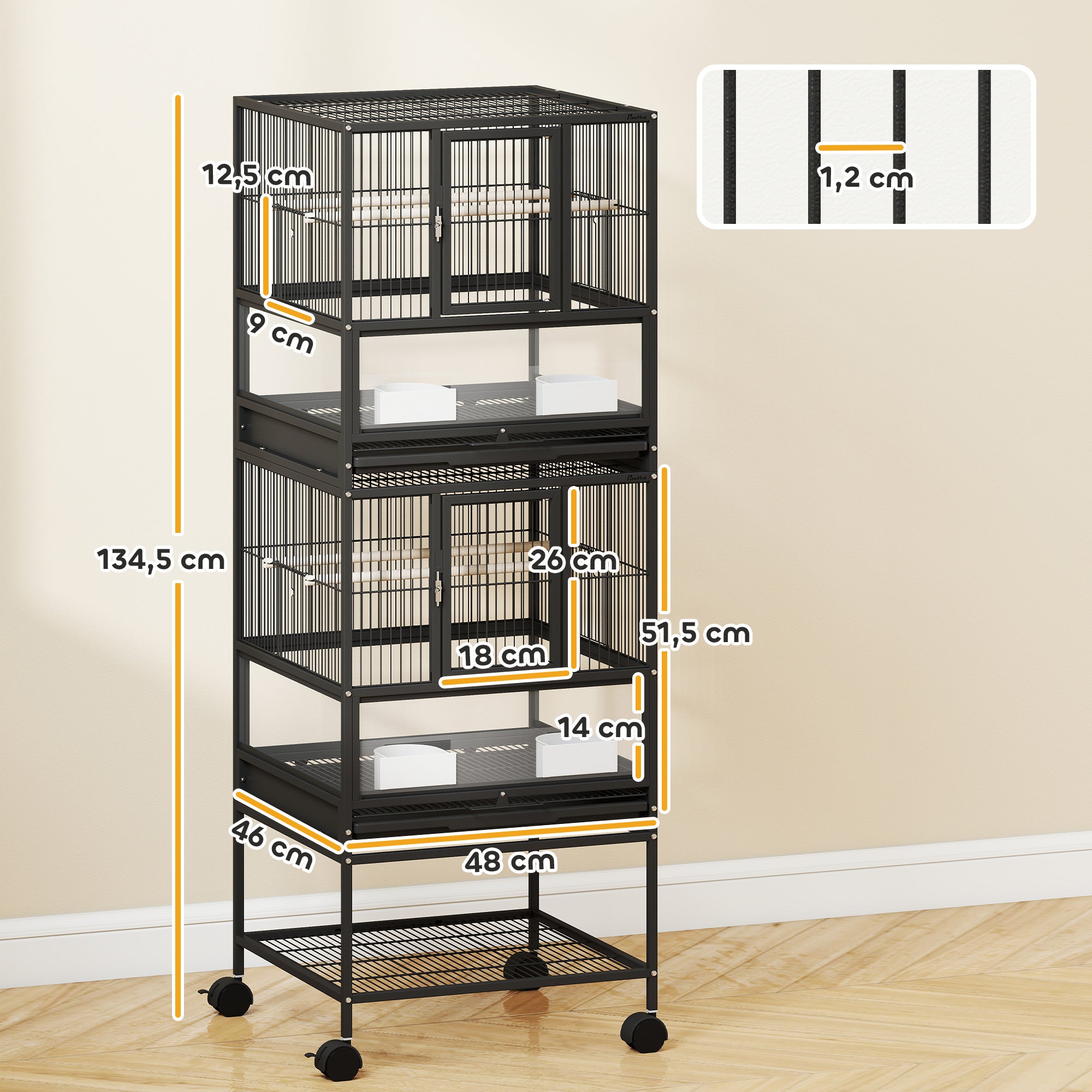 Gaiola para Pássaros 48x46x134,5 cm - Preto