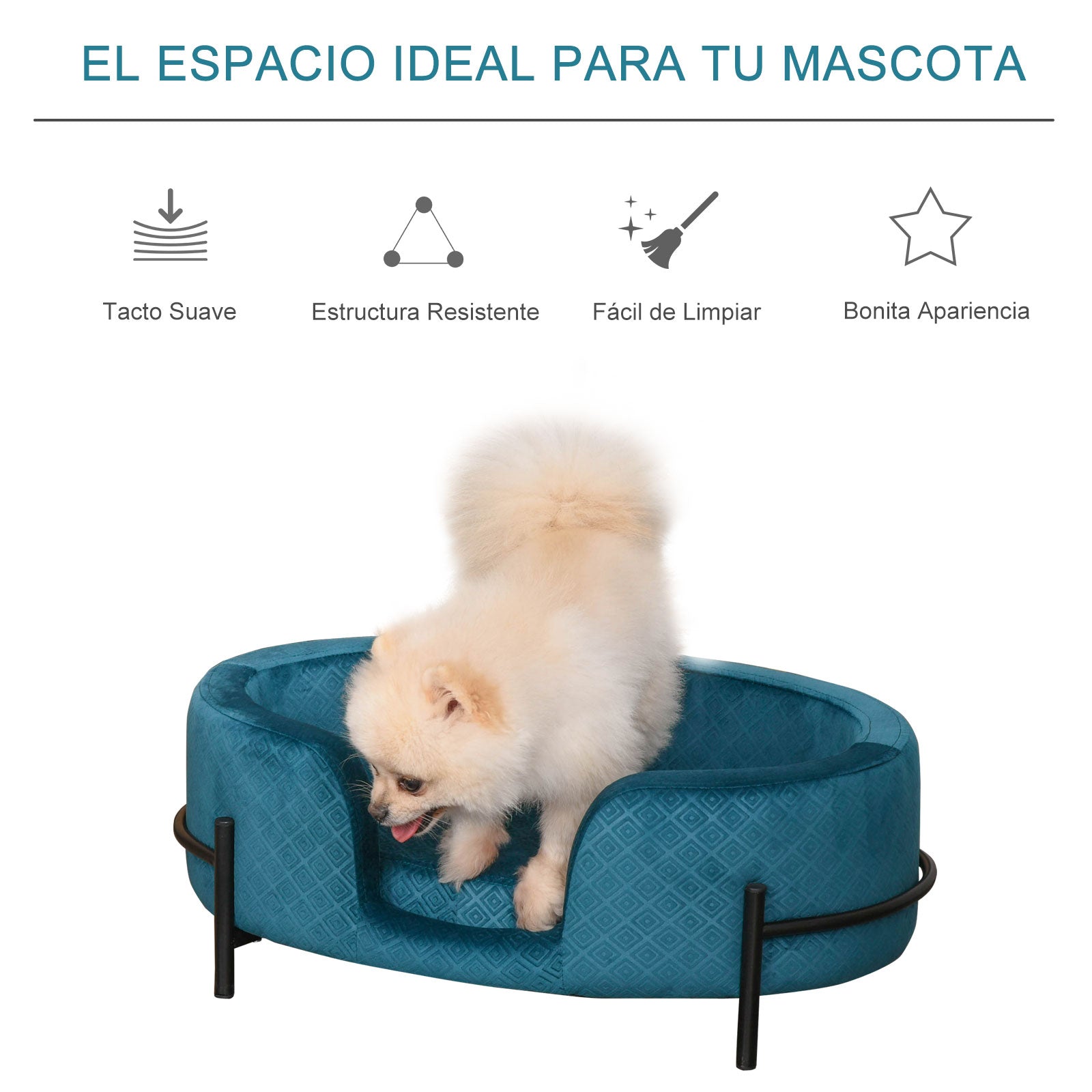 Sofá-cama para Pequenos Animais de Estimação - Teal 64x40x24 cm