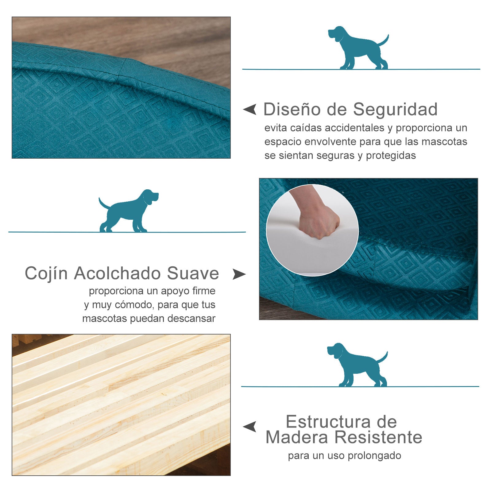 Sofá-cama para Pequenos Animais de Estimação - Teal 64x40x24 cm