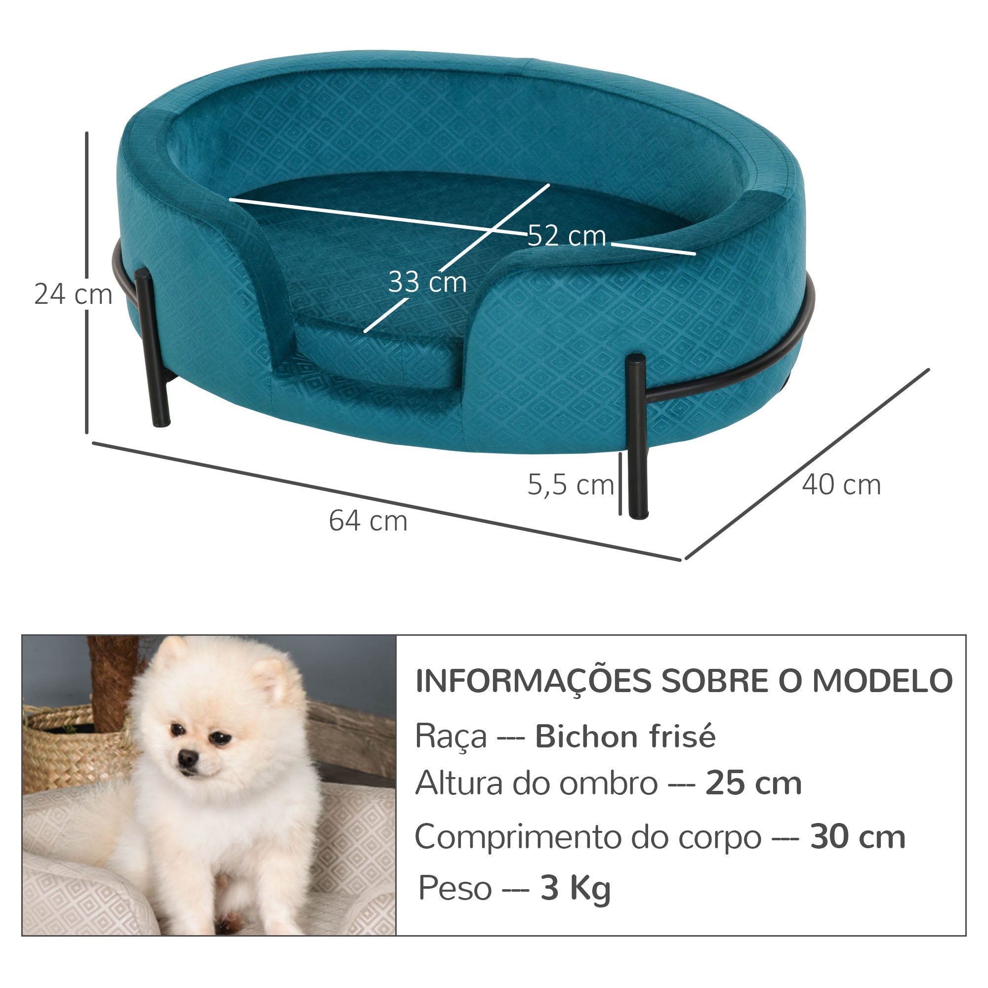 Sofá-cama para Pequenos Animais de Estimação - Teal 64x40x24 cm