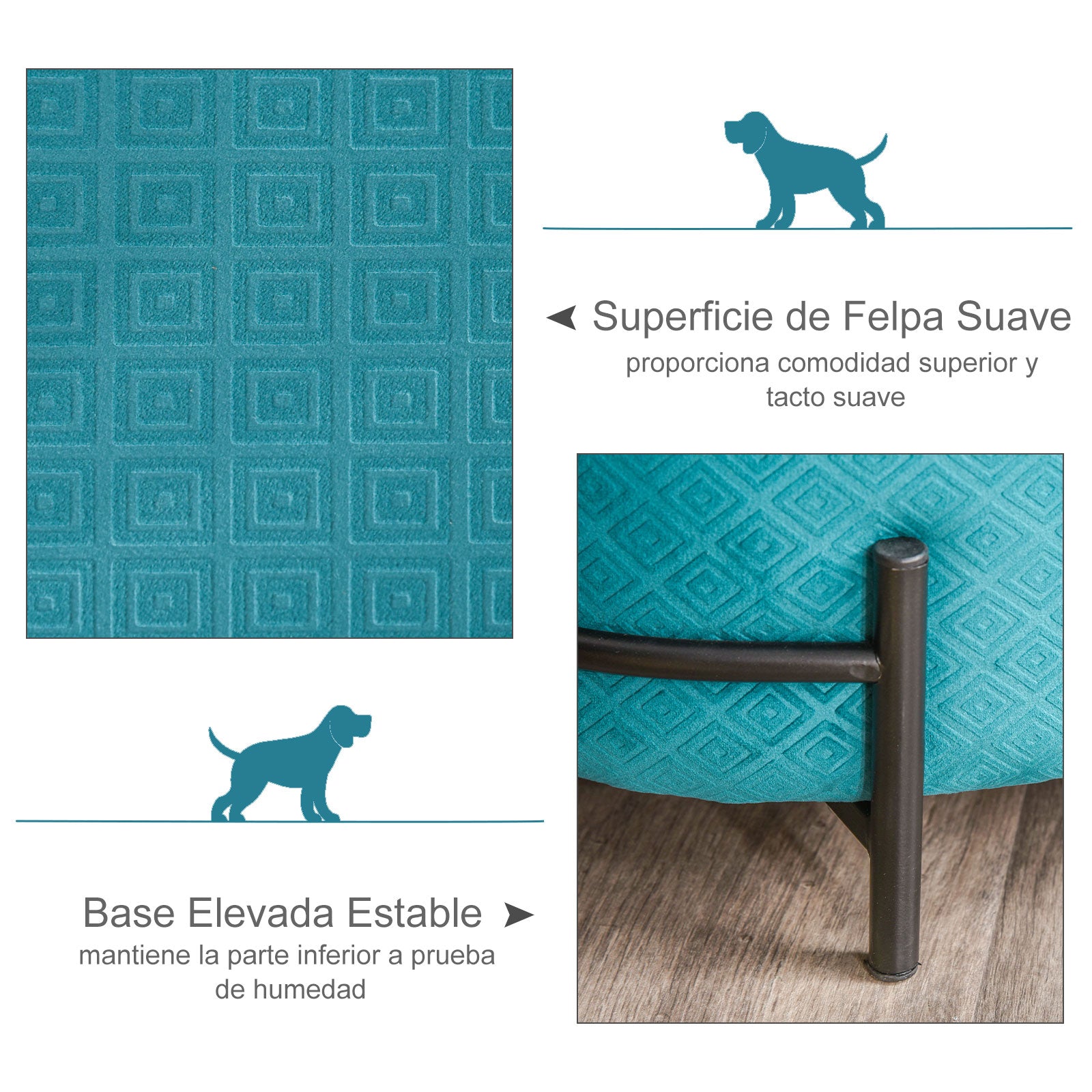 Sofá-cama para Pequenos Animais de Estimação - Teal 64x40x24 cm