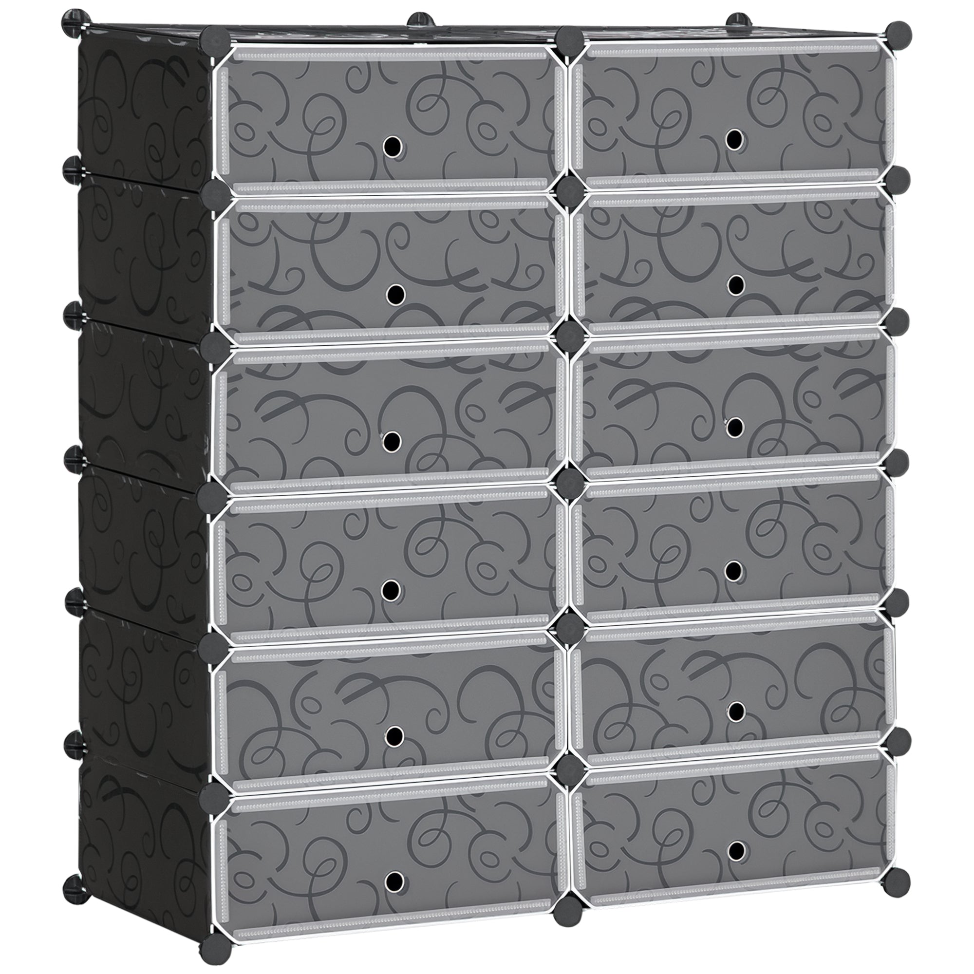 Sapateira Modular de Cubos de Plástico 94x37x108 cm - Preto e Branco