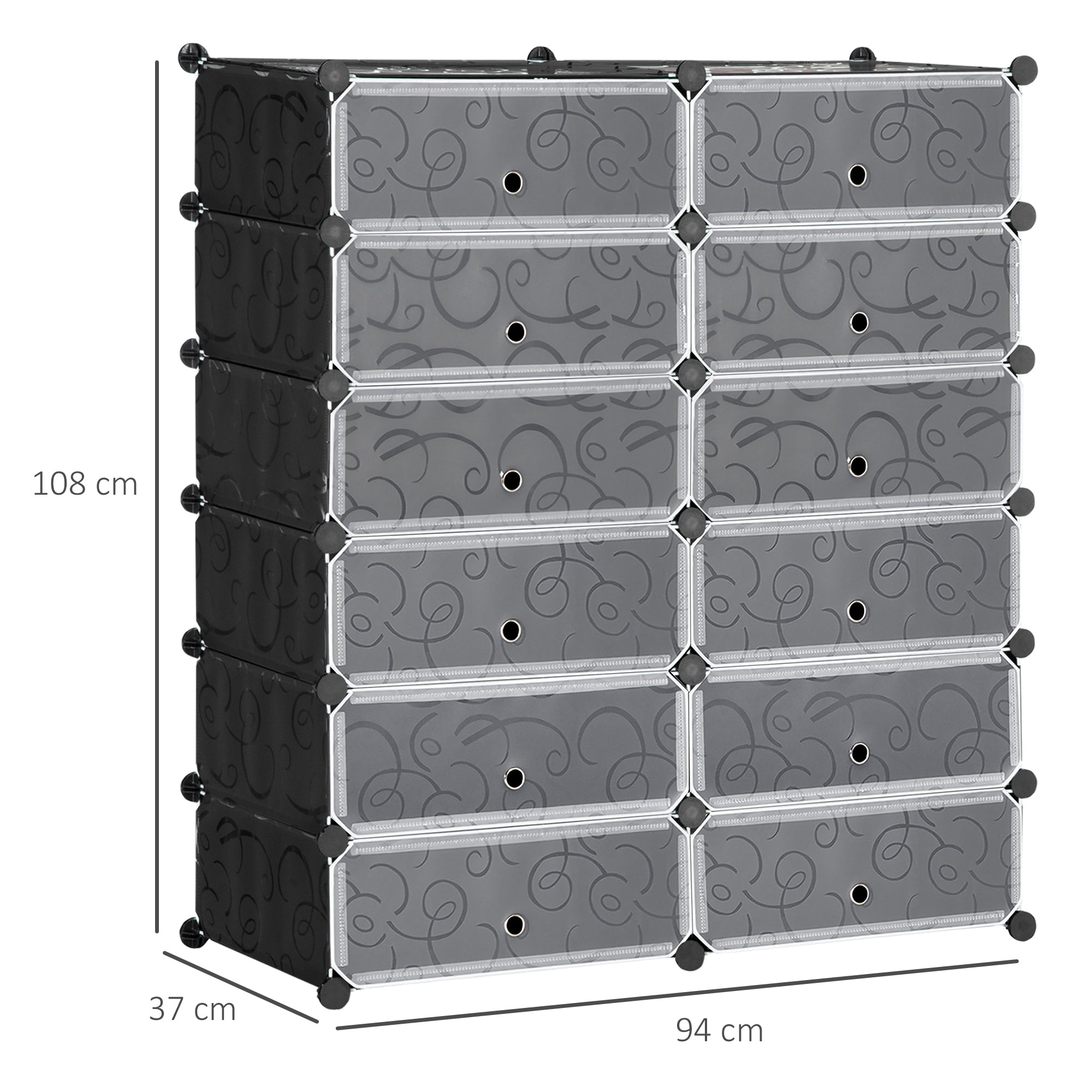 Sapateira Modular de Cubos de Plástico 94x37x108 cm - Preto e Branco