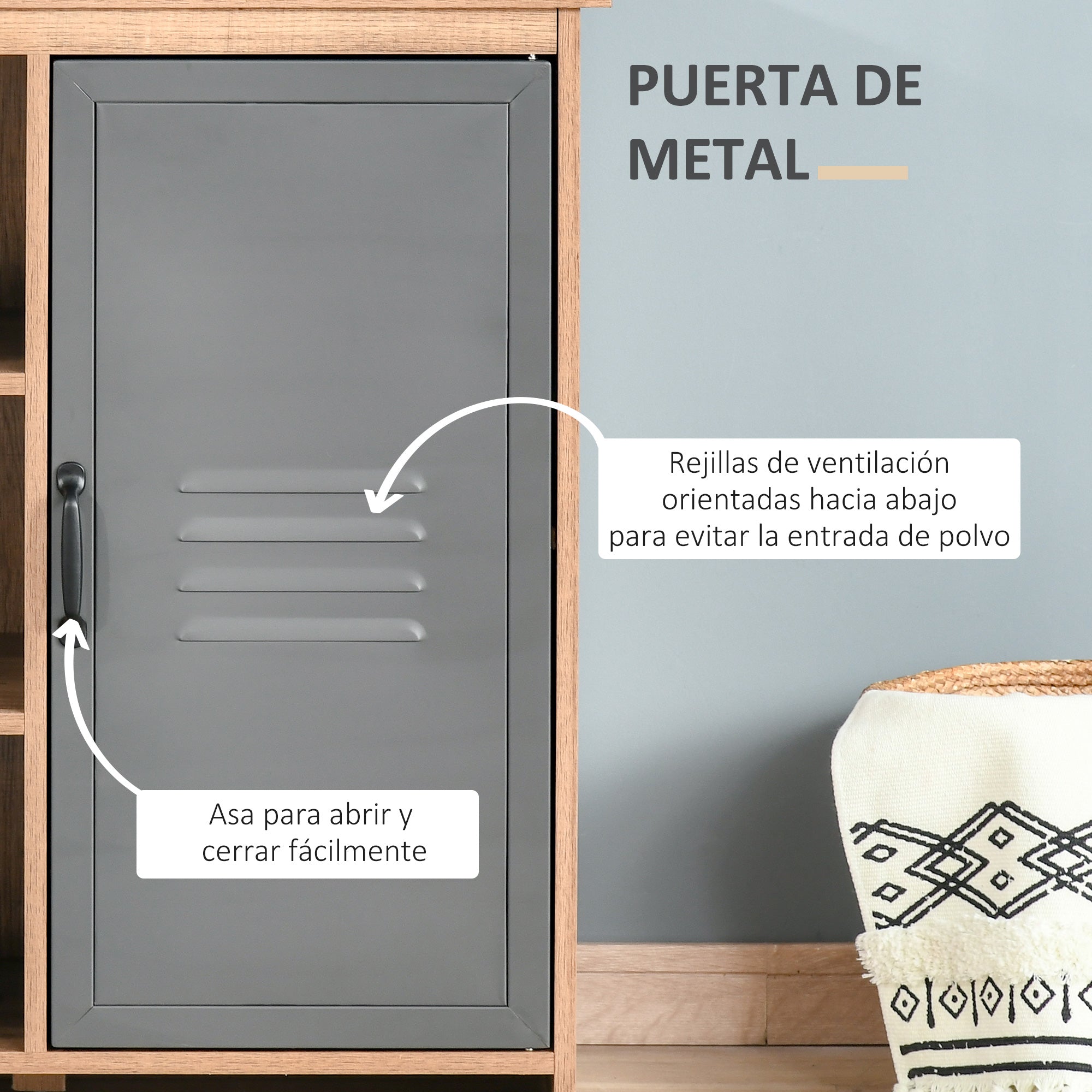 Aparador Móvel Auxiliar 80x35x82cm Madeira Natural e Cinza