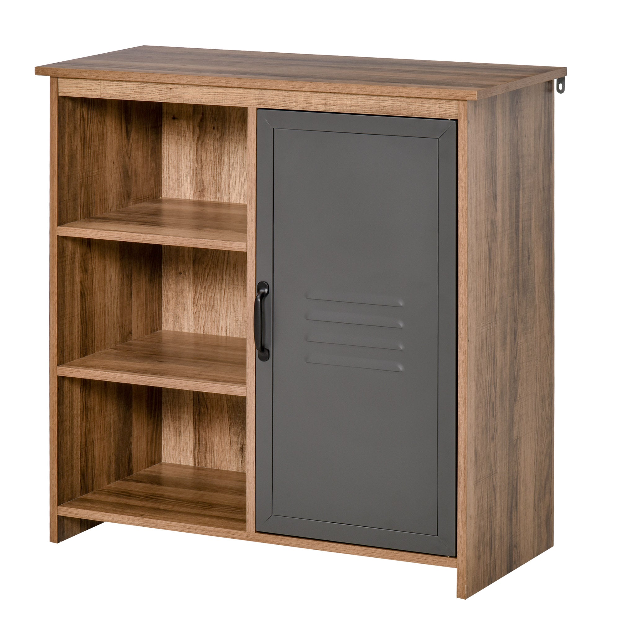 Aparador Móvel Auxiliar 80x35x82cm Madeira Natural e Cinza