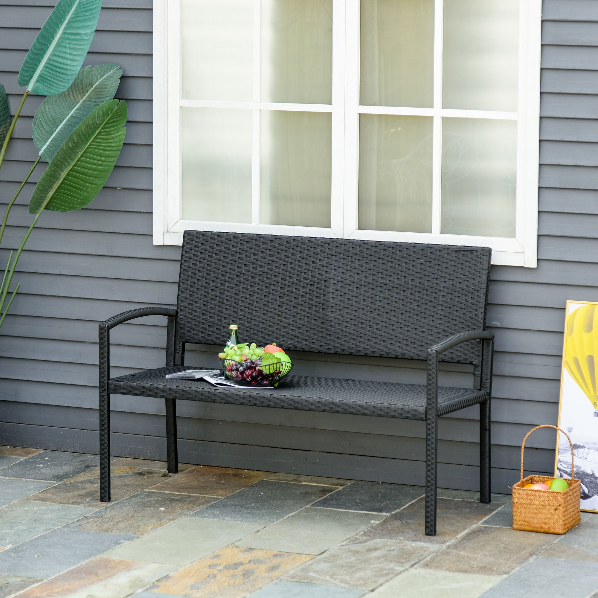 Banco de Jardim Rattan Sintético Preto 122x60x85 cm
