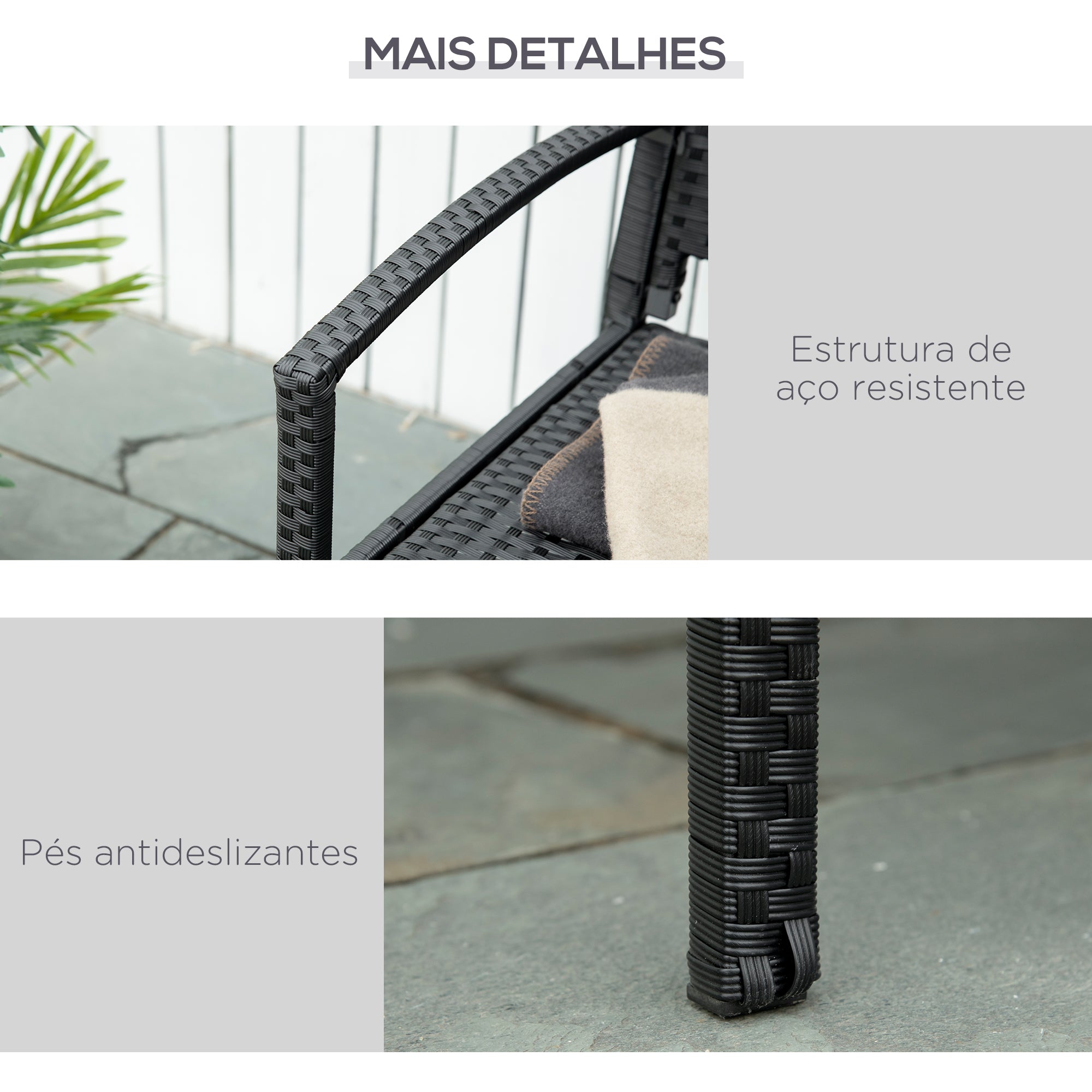 Banco de Jardim Rattan Sintético Preto 122x60x85 cm