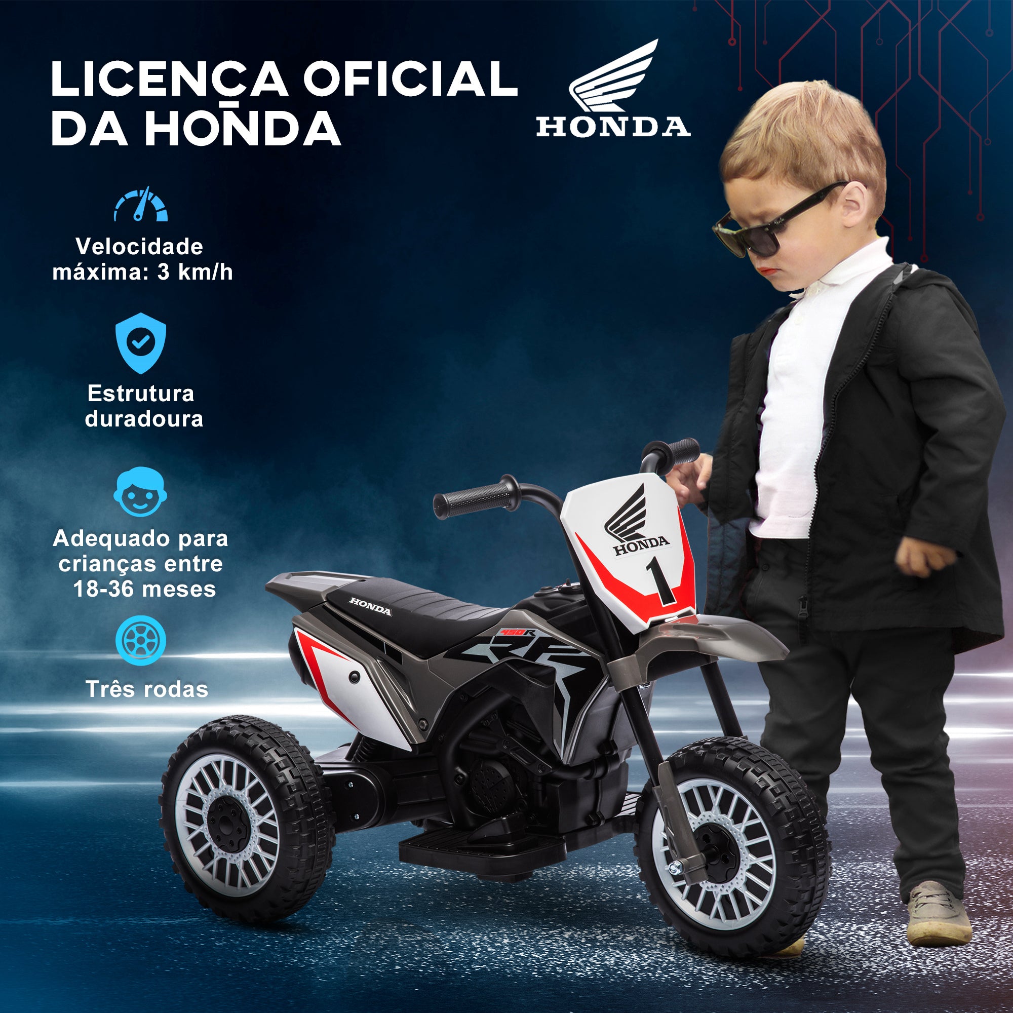 Mota Elétrica Infantil Cinzenta 71x40,5x43,5 cm com Licença Honda CRF450RL