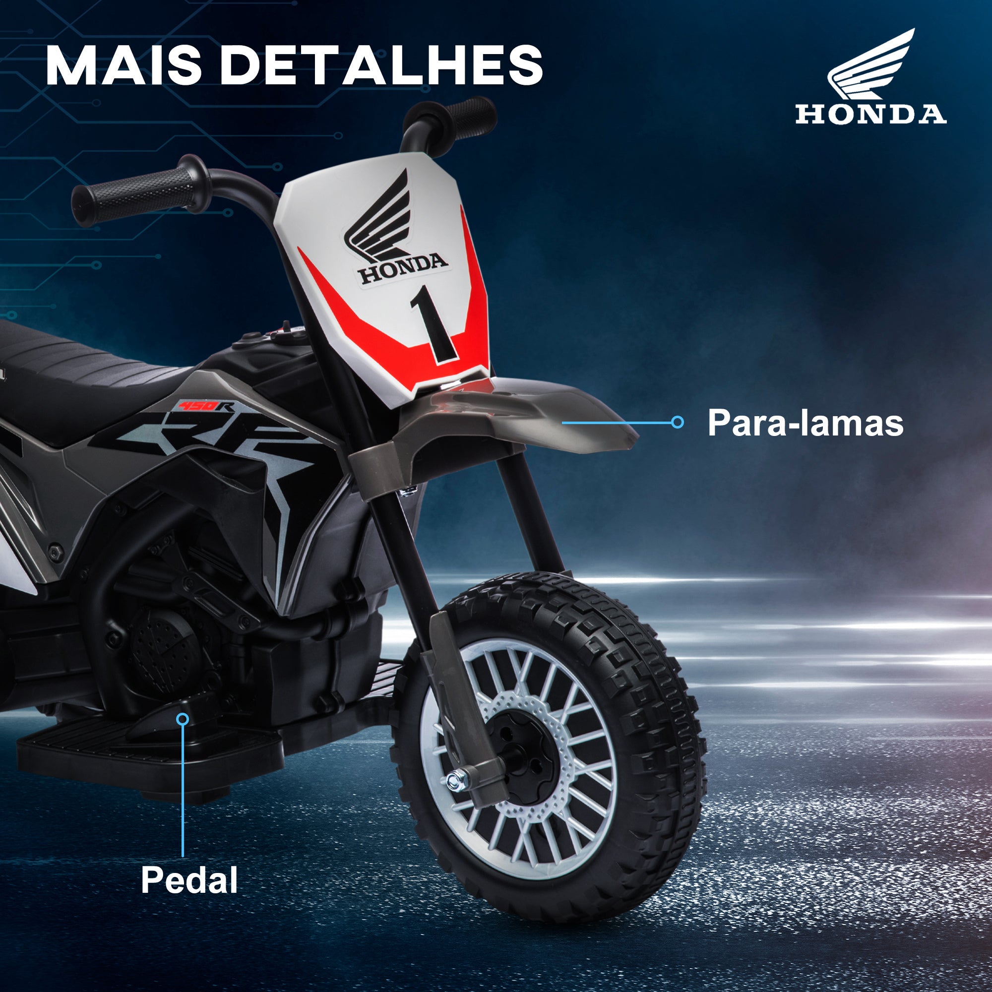 Mota Elétrica Infantil Cinzenta 71x40,5x43,5 cm com Licença Honda CRF450RL