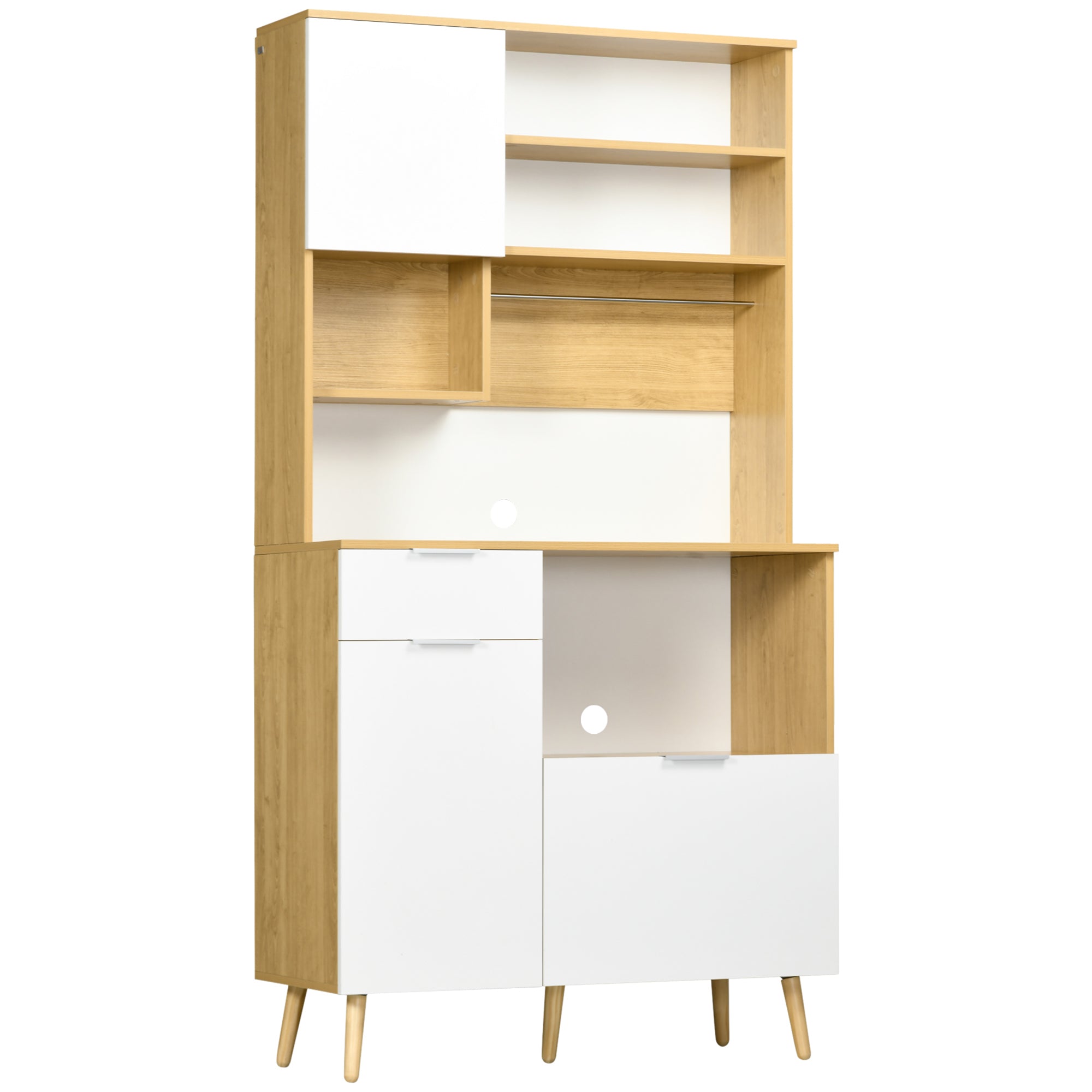 Armário de Cozinha Móvel Auxiliar 93x40x180 cm - Madeira e Branco