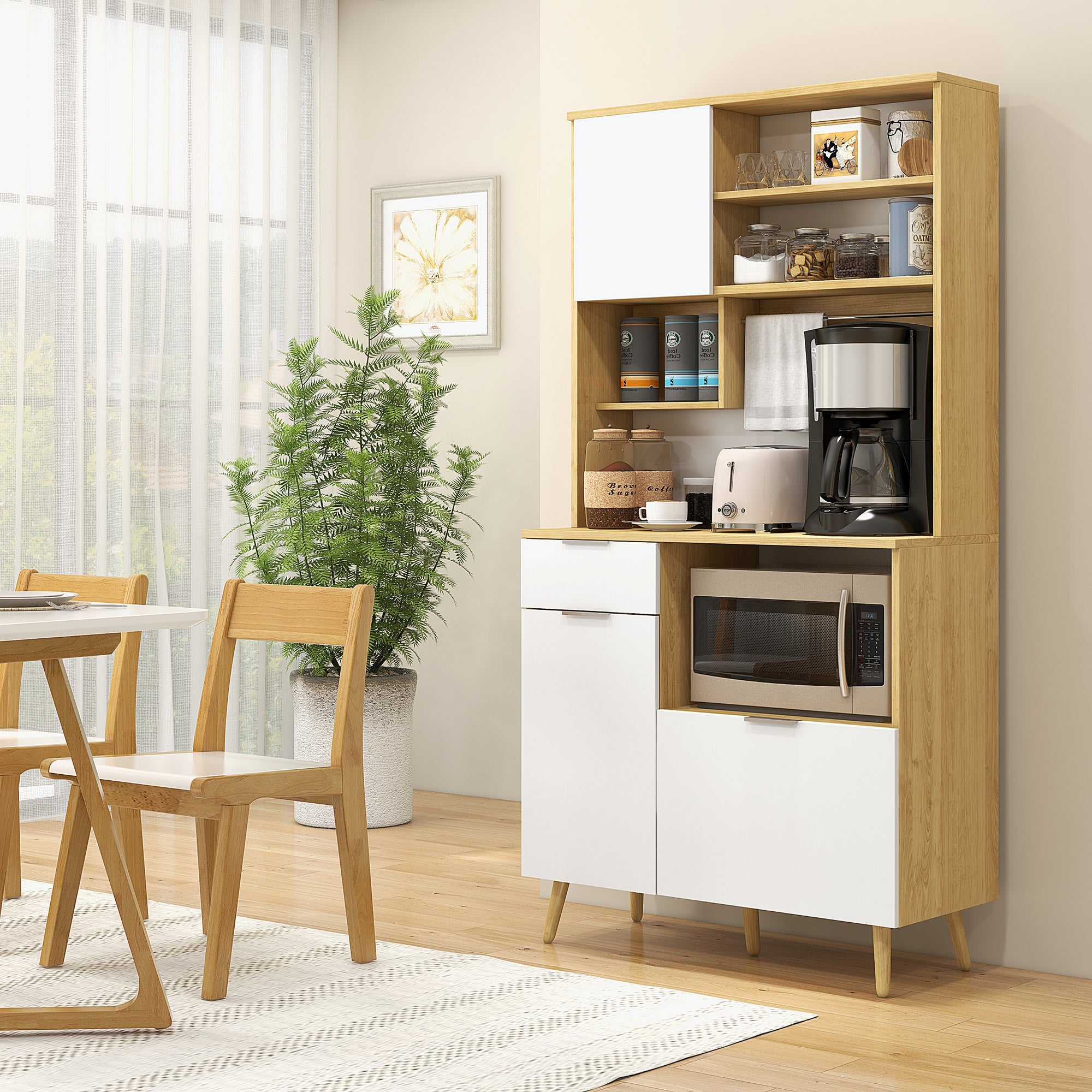 Armário de Cozinha Móvel Auxiliar 93x40x180 cm - Madeira e Branco