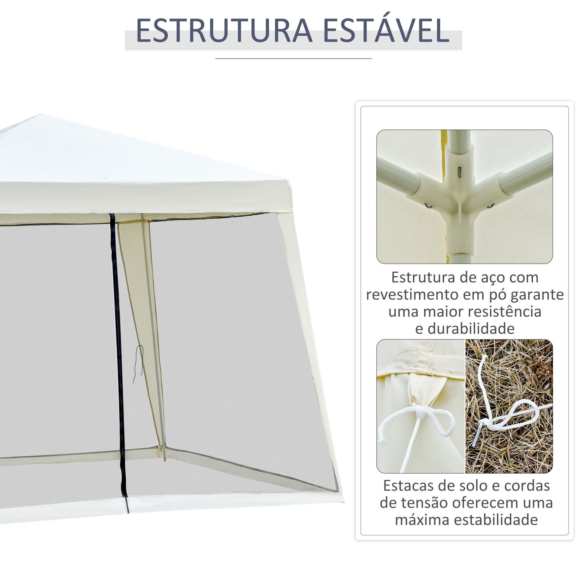 Tenda de Jardim Bege 300x300x245cm com Rede Mosquiteira e Proteção UV