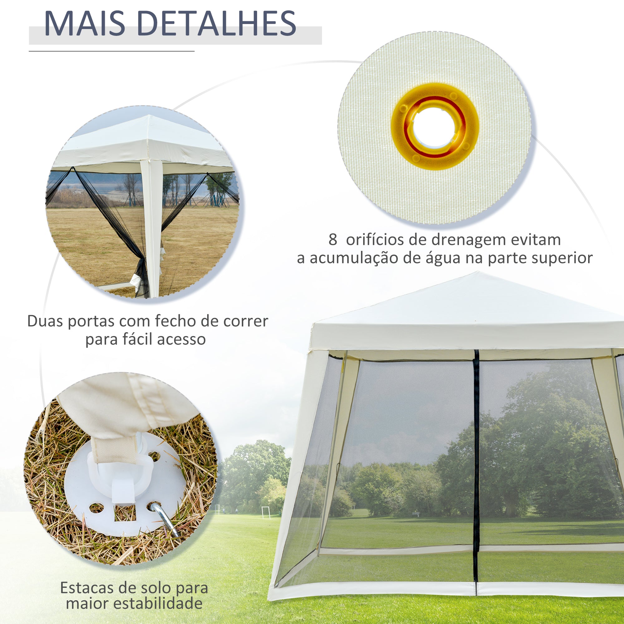 Tenda de Jardim Bege 300x300x245cm com Rede Mosquiteira e Proteção UV