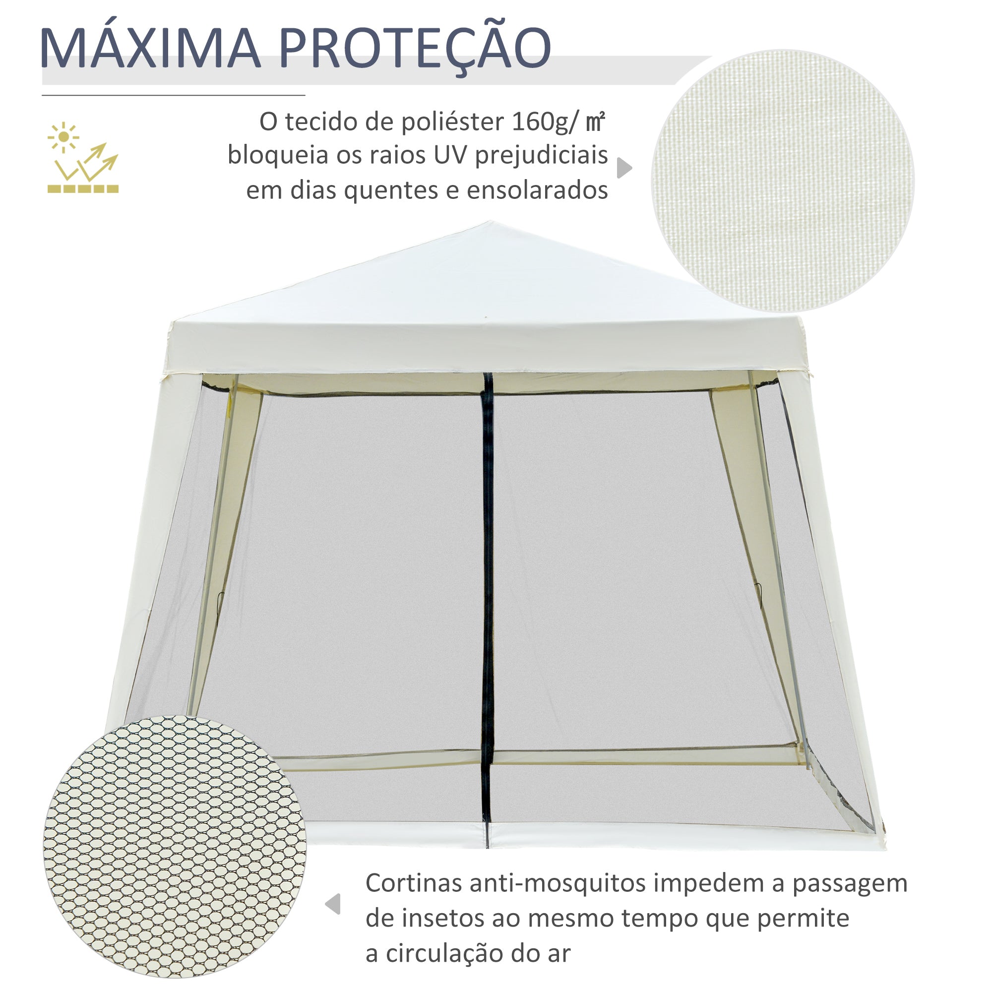 Tenda de Jardim Bege 300x300x245cm com Rede Mosquiteira e Proteção UV