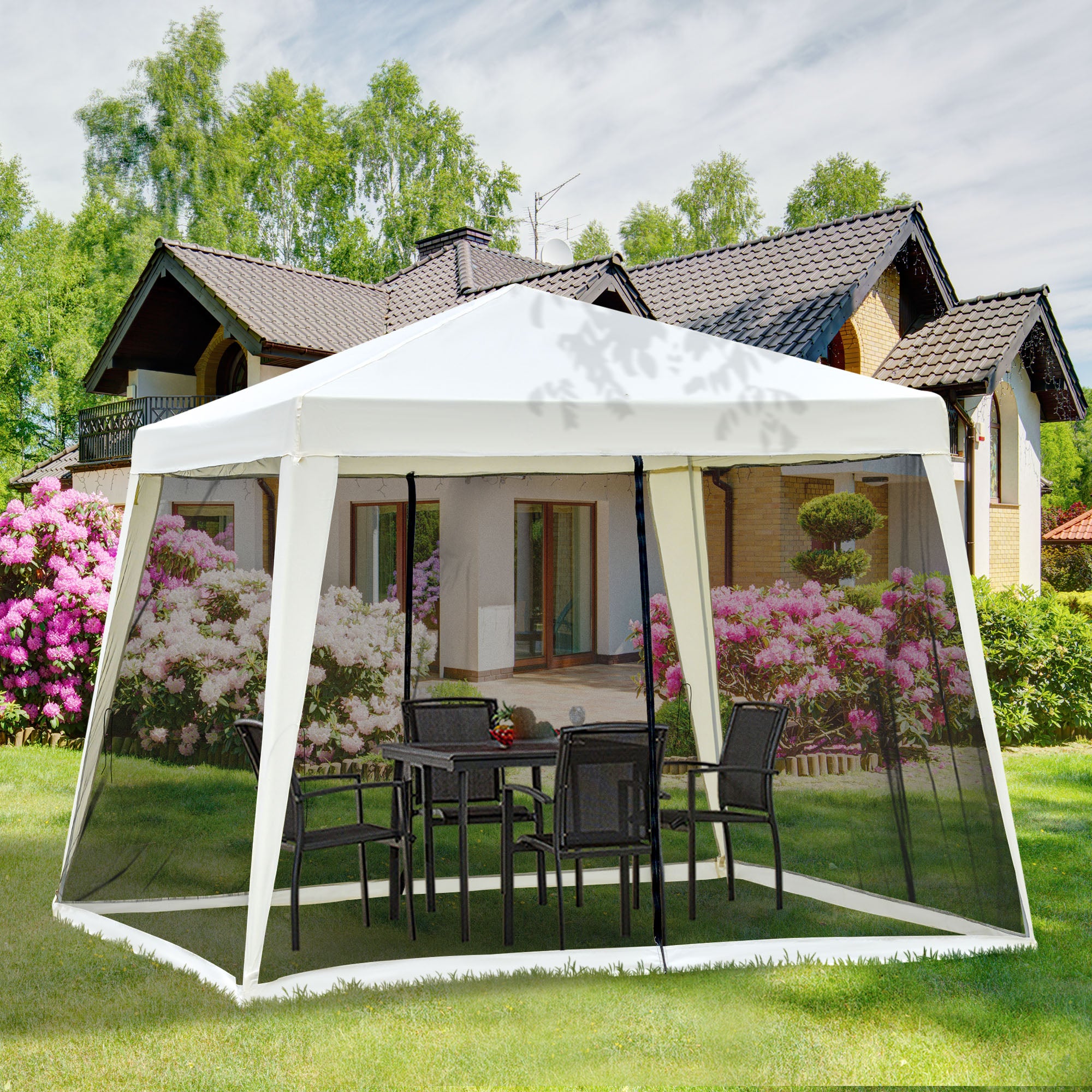 Tenda de Jardim Bege 300x300x245cm com Rede Mosquiteira e Proteção UV