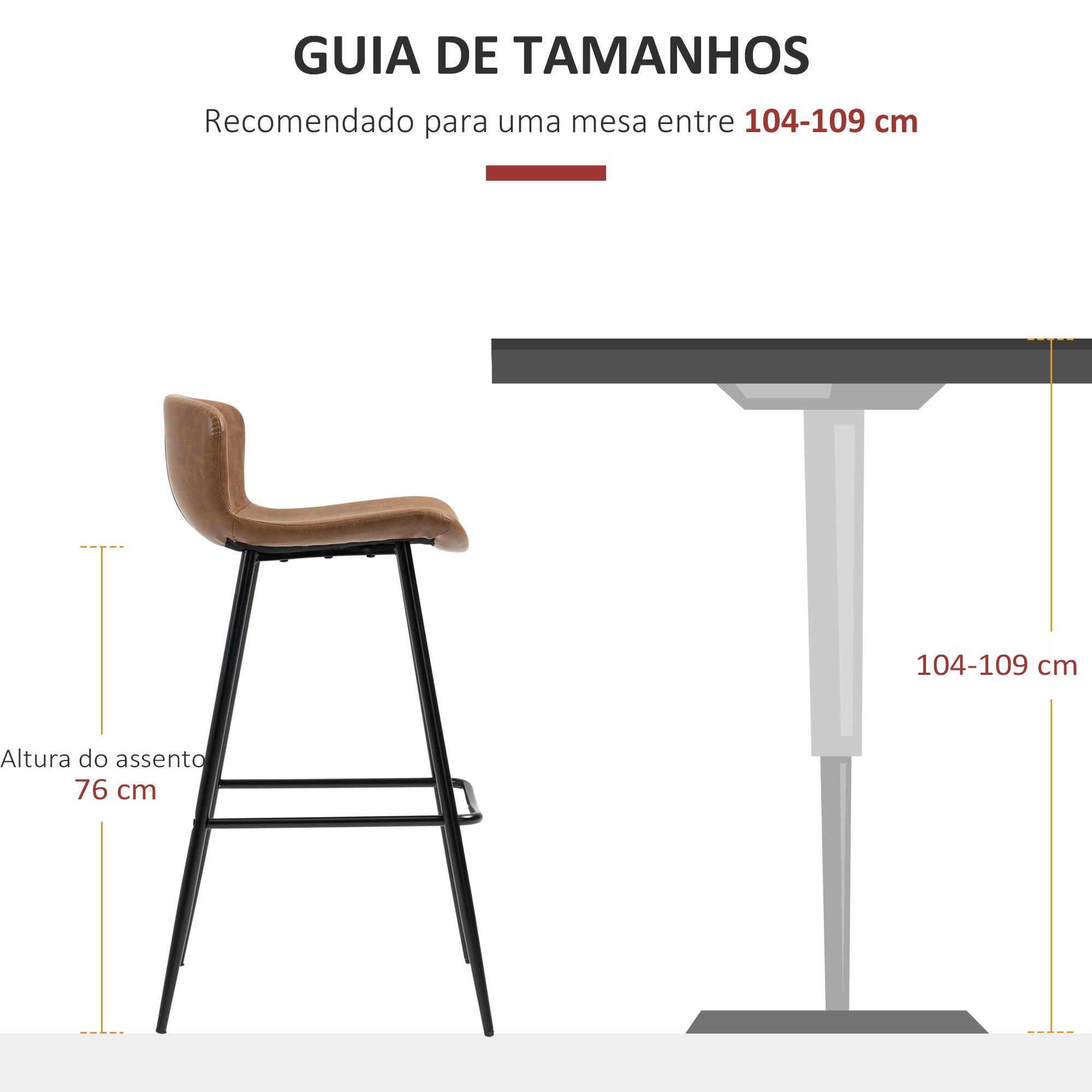 Bancos Altos de Cozinha – 45x49x94,6 cm – Marrom – Couro sintético e aço