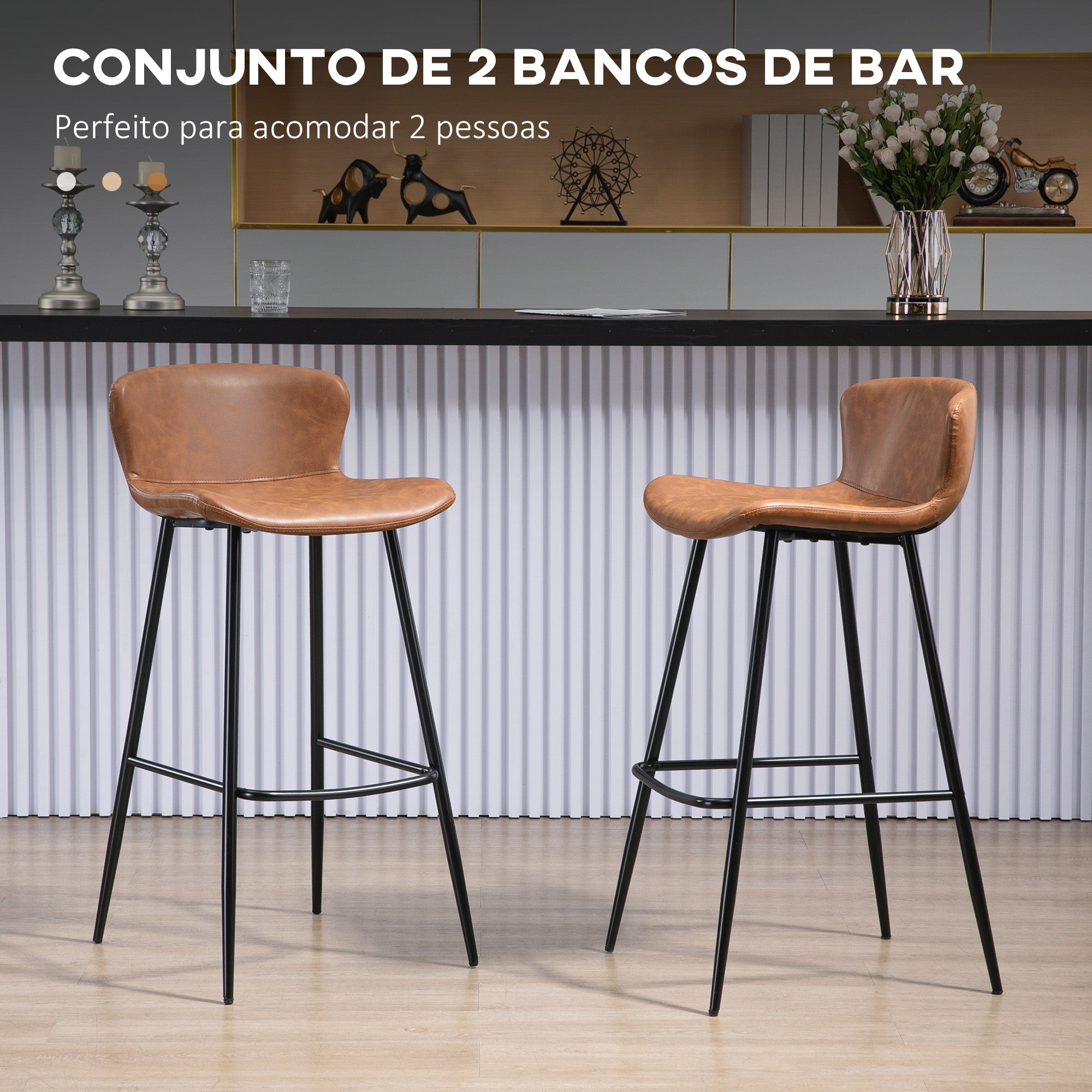 Bancos Altos de Cozinha – 45x49x94,6 cm – Marrom – Couro sintético e aço