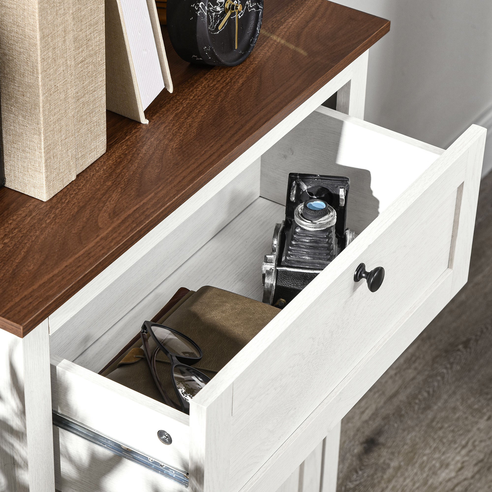 Aparador de Sala de Estar com Portas e Gaveta 60x30x87,4 cm - Branco e Madeira