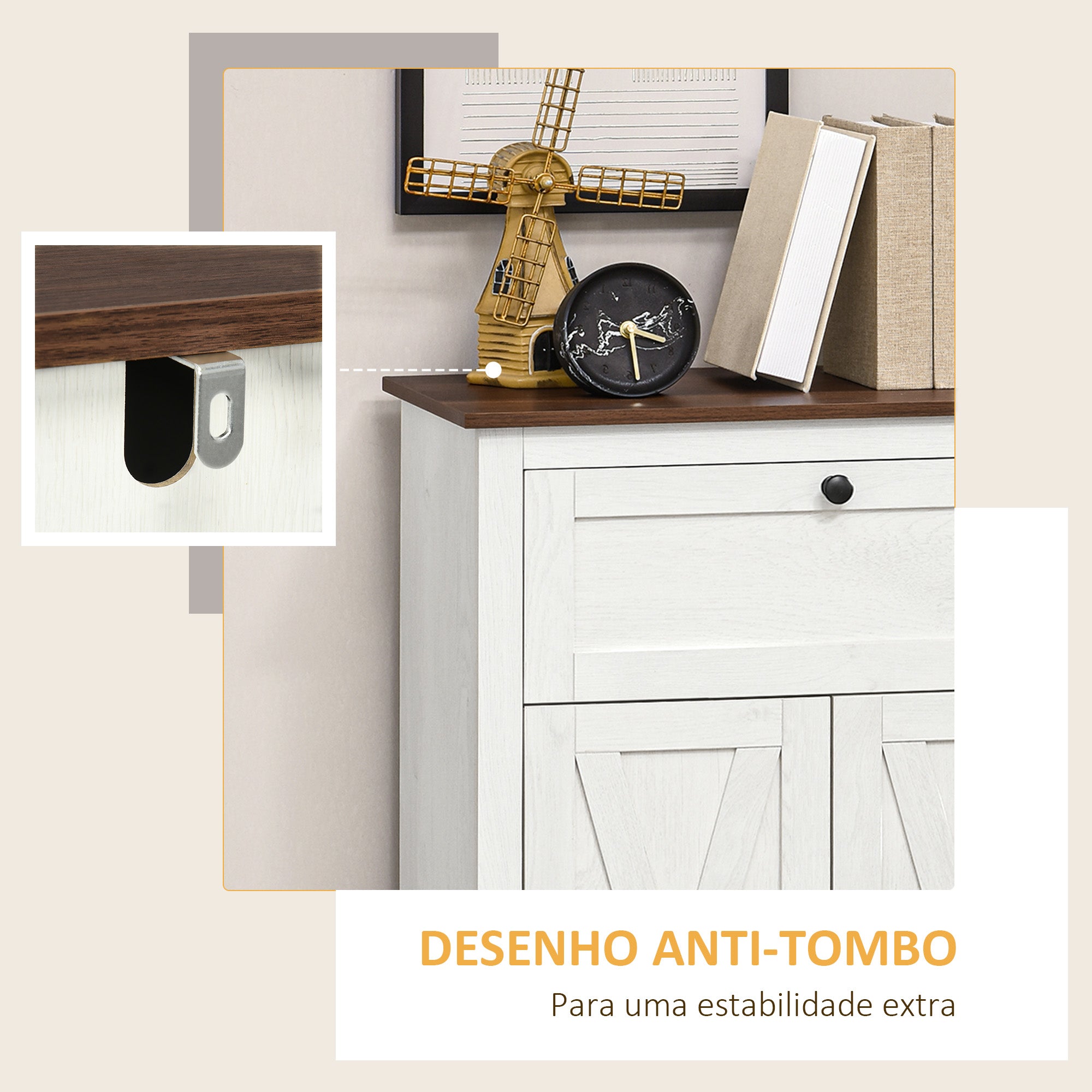 Aparador de Sala de Estar com Portas e Gaveta 60x30x87,4 cm - Branco e Madeira