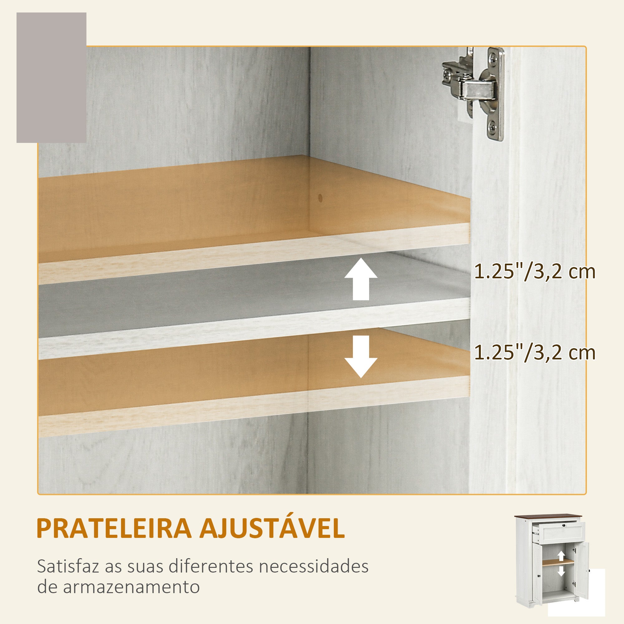 Aparador de Sala de Estar com Portas e Gaveta 60x30x87,4 cm - Branco e Madeira