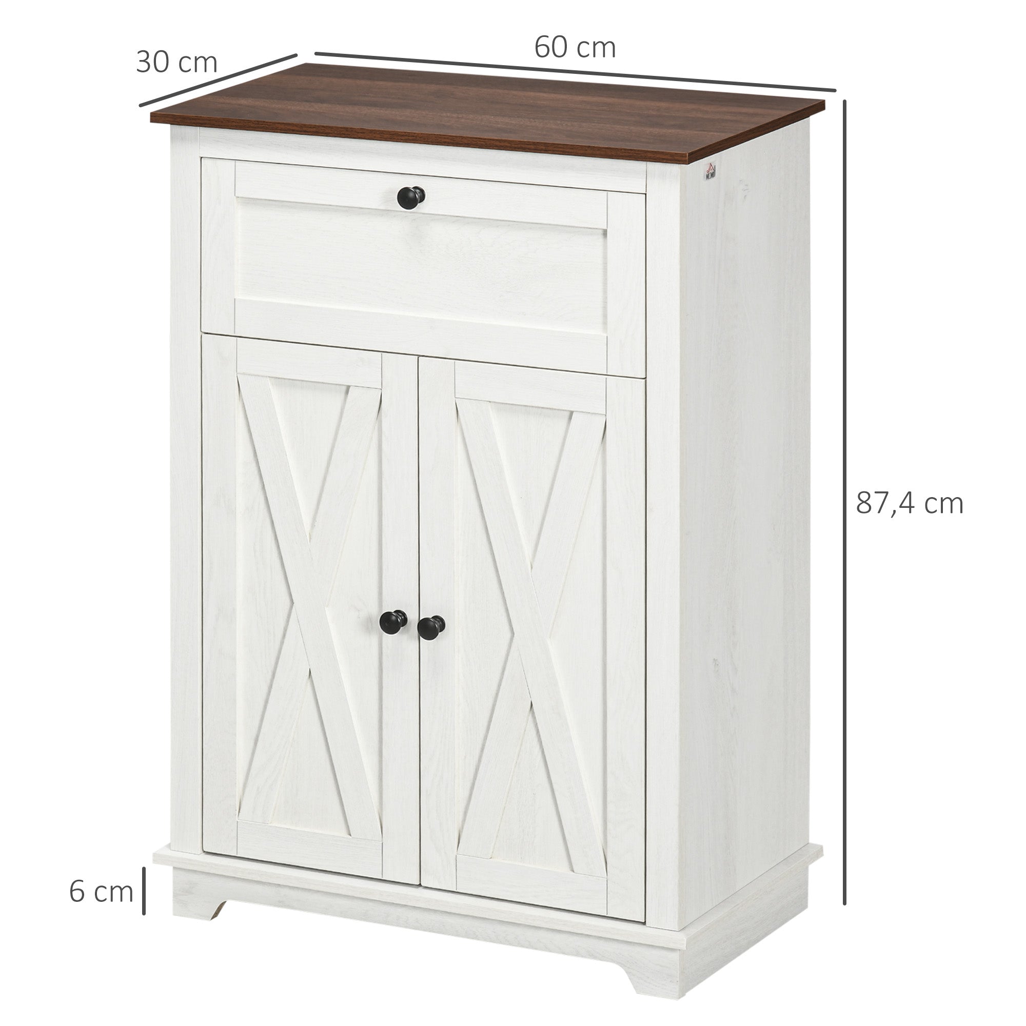Aparador de Sala de Estar com Portas e Gaveta 60x30x87,4 cm - Branco e Madeira