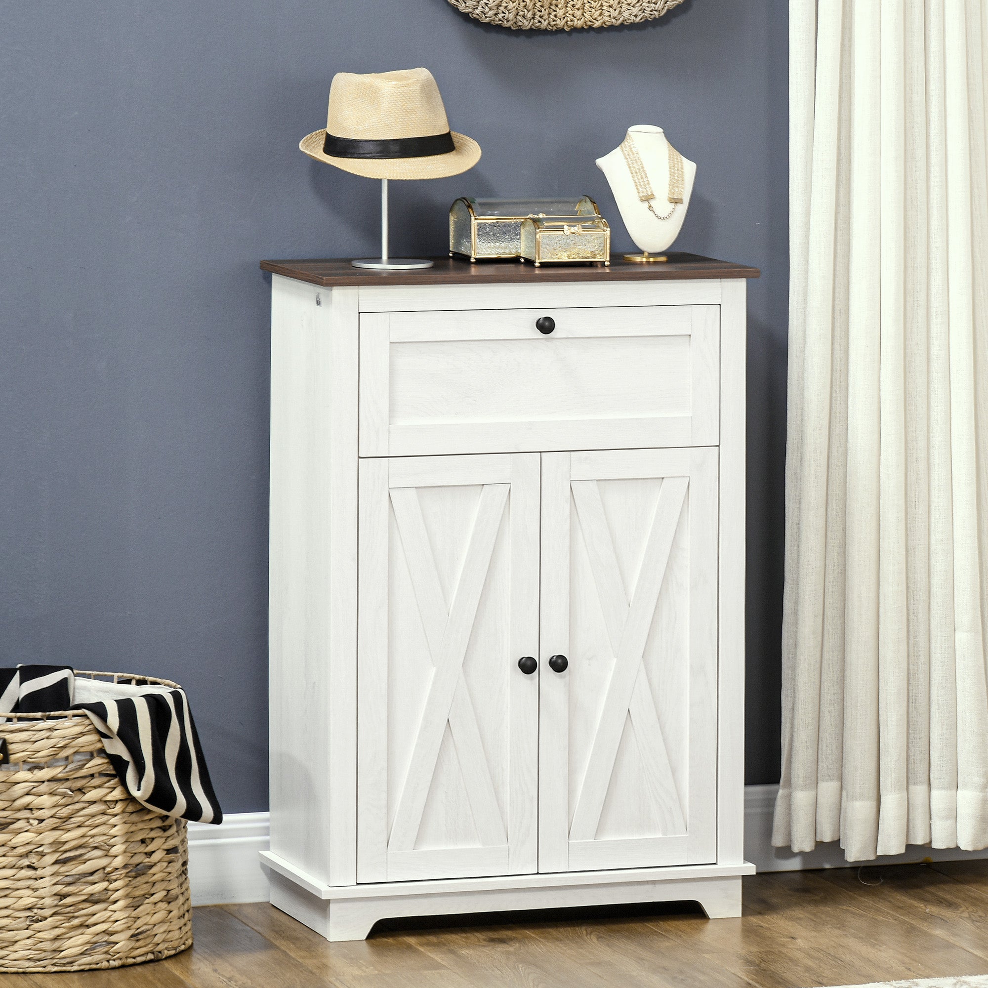Aparador de Sala de Estar com Portas e Gaveta 60x30x87,4 cm - Branco e Madeira