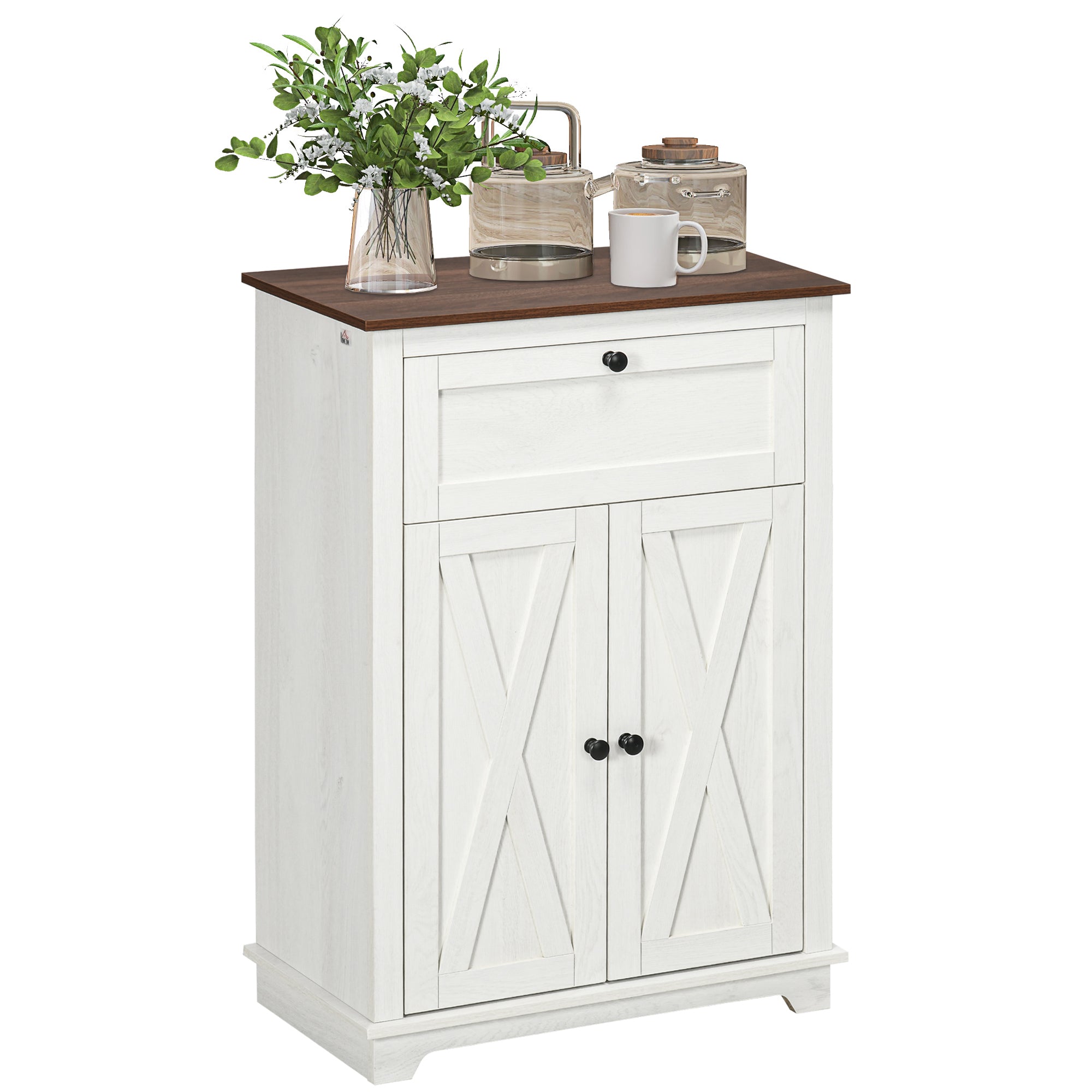 Aparador de Sala de Estar com Portas e Gaveta 60x30x87,4 cm - Branco e Madeira