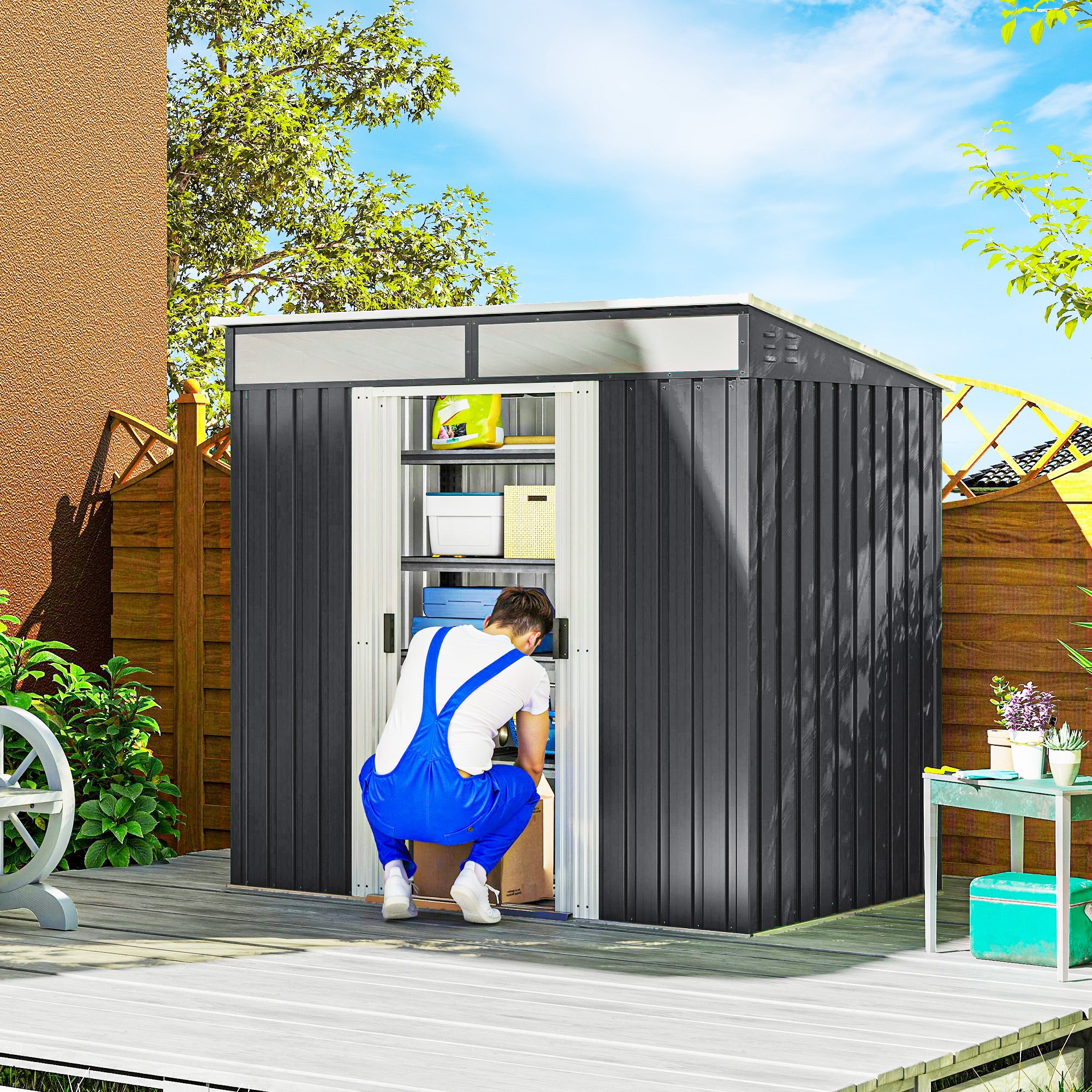 Abrigo de Jardim 2 m² Cinza Escuro 195x122x181,5 cm