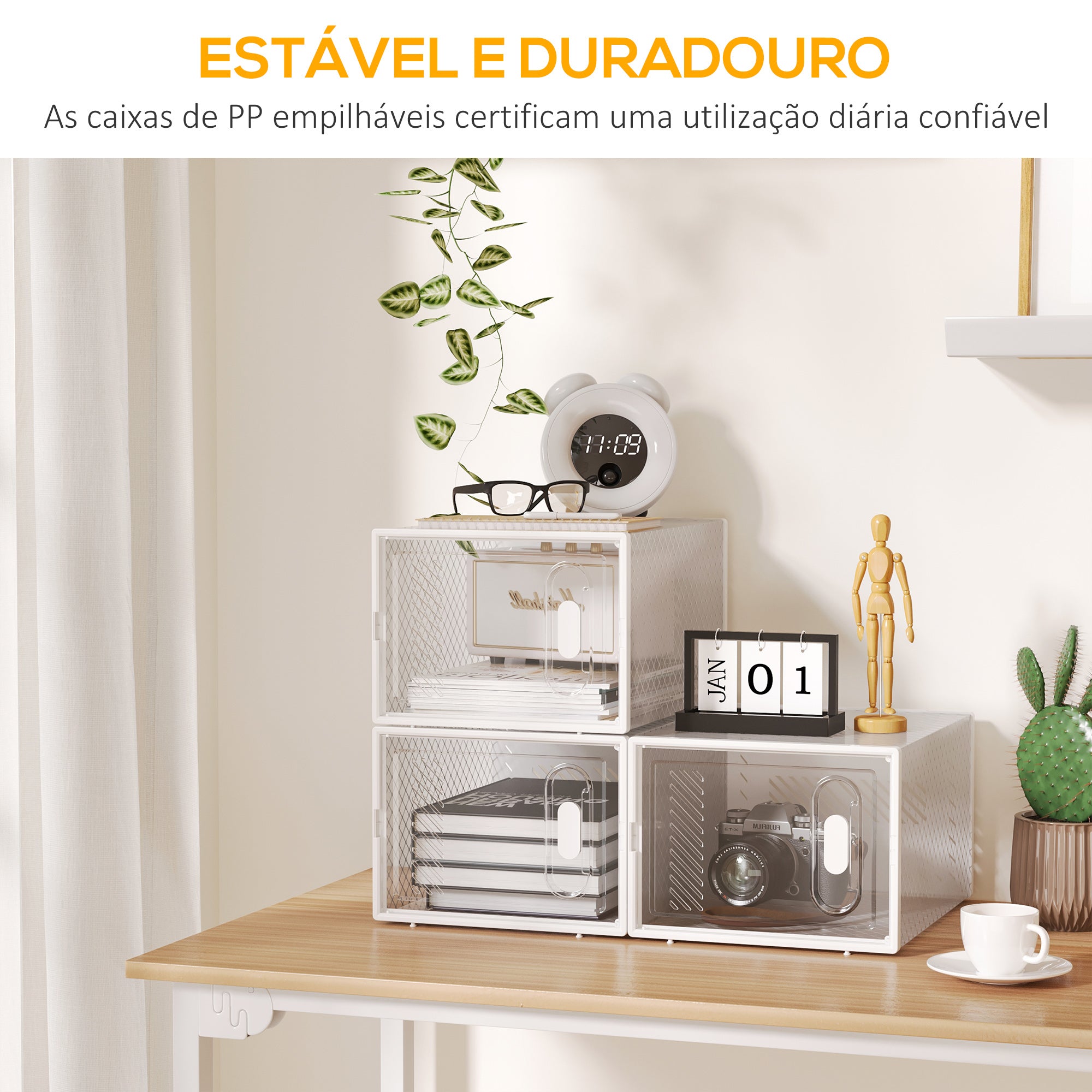 Armário Modular de Plástico Transparente 28x36x21cm para Organização de Sapatos