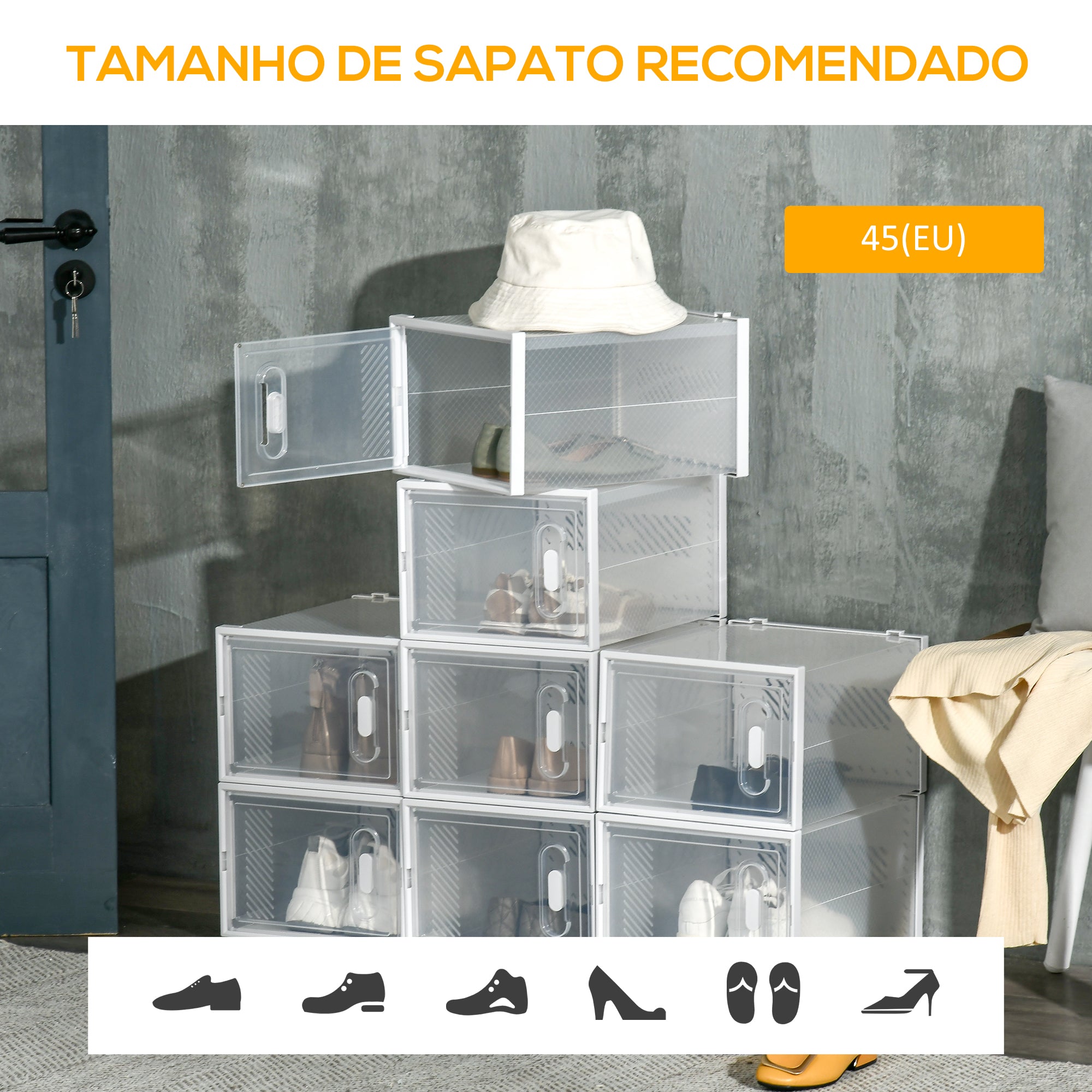Armário Modular de Plástico Transparente 28x36x21cm para Organização de Sapatos