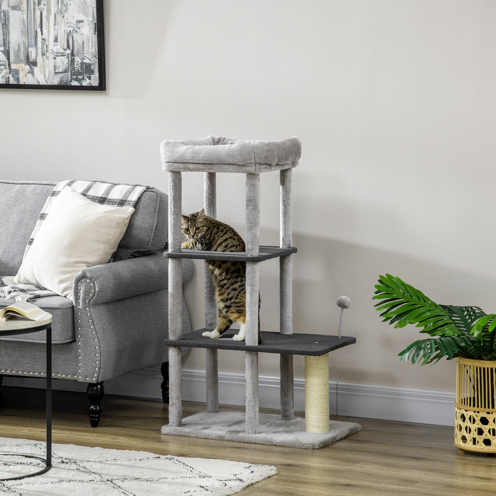 Arranhador para Gatos com 3 Níveis Cinza Claro 60x40x102 cm