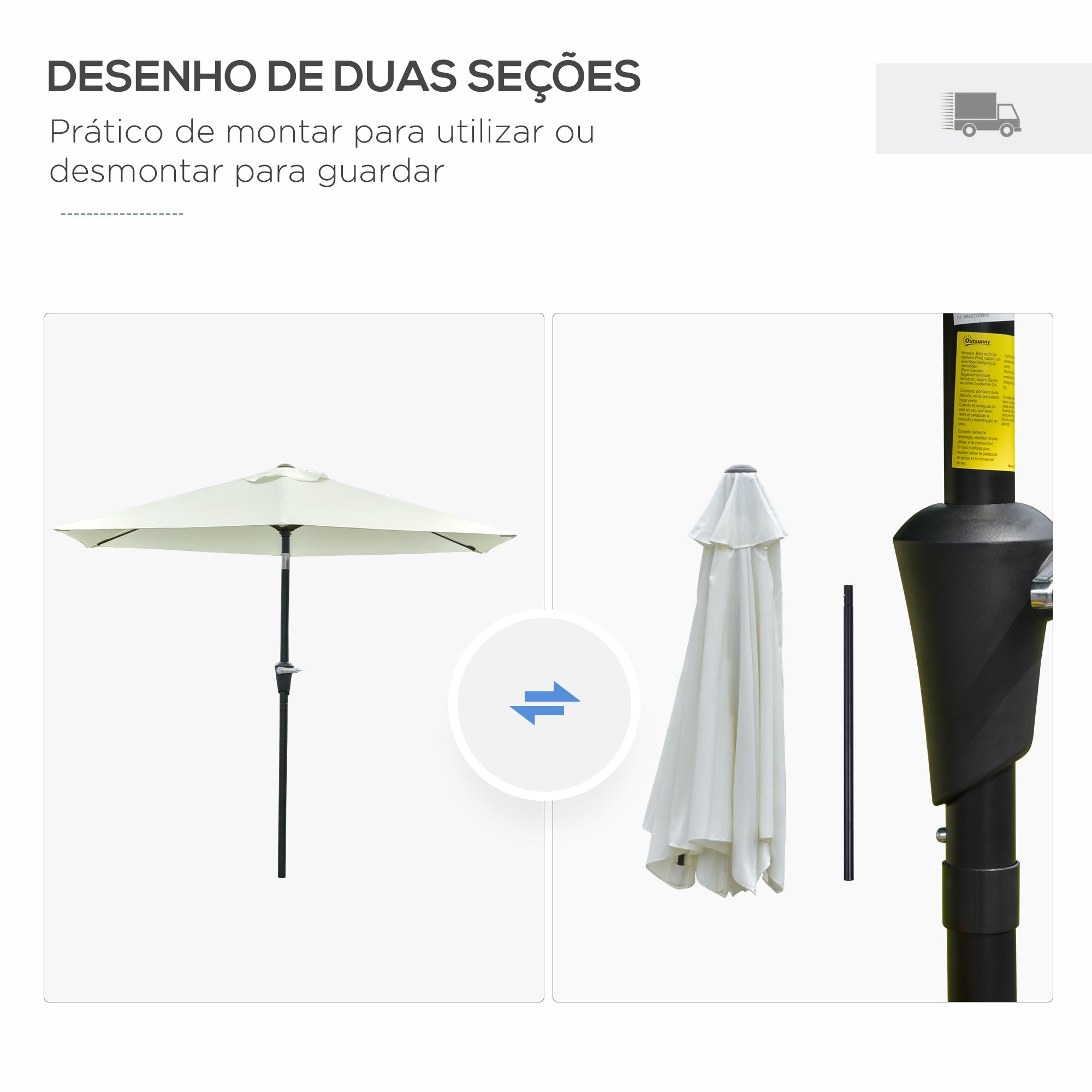 Chapéu de Sol de Jardim Ø230x216 cm Cor Creme Branco