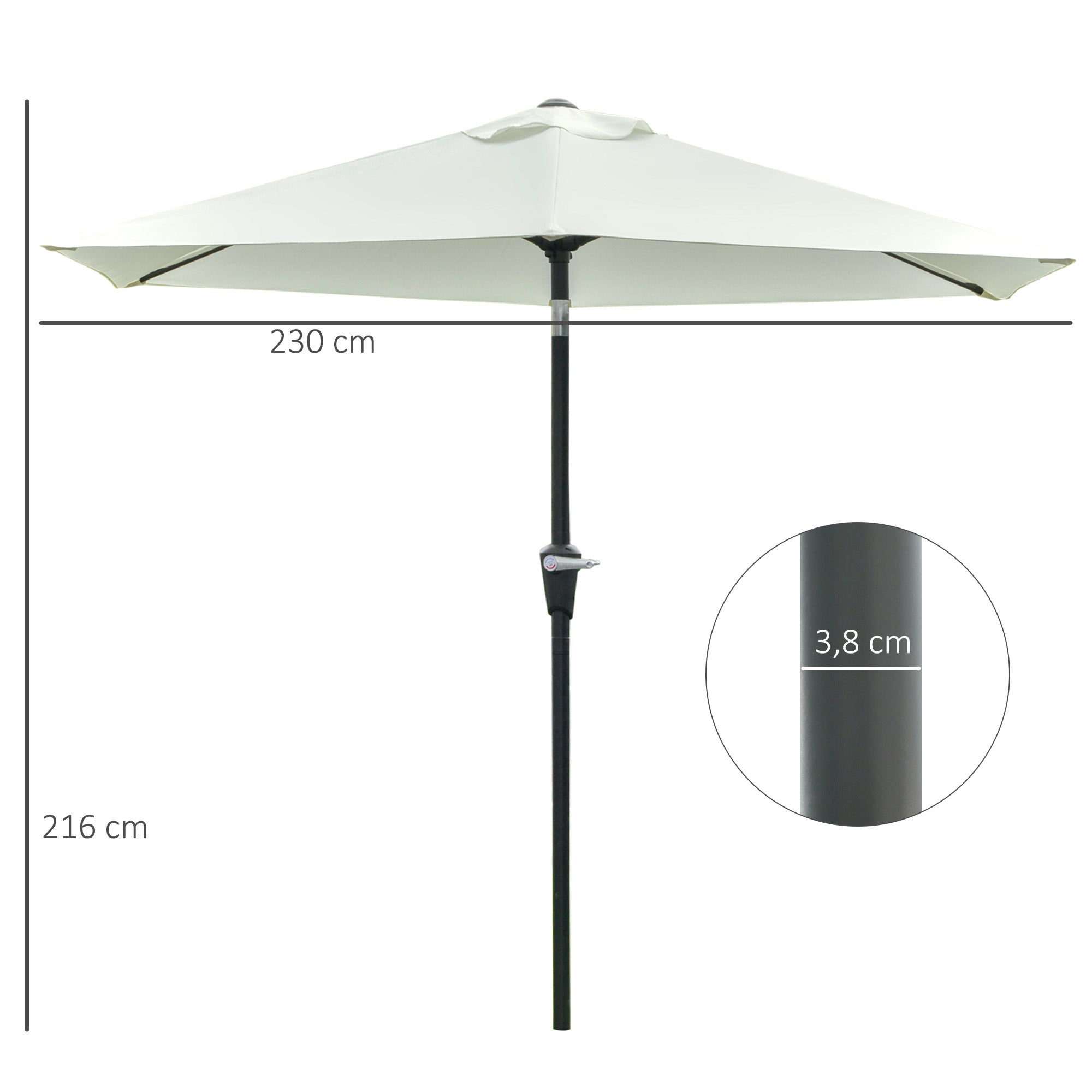 Chapéu de Sol de Jardim Ø230x216 cm Cor Creme Branco
