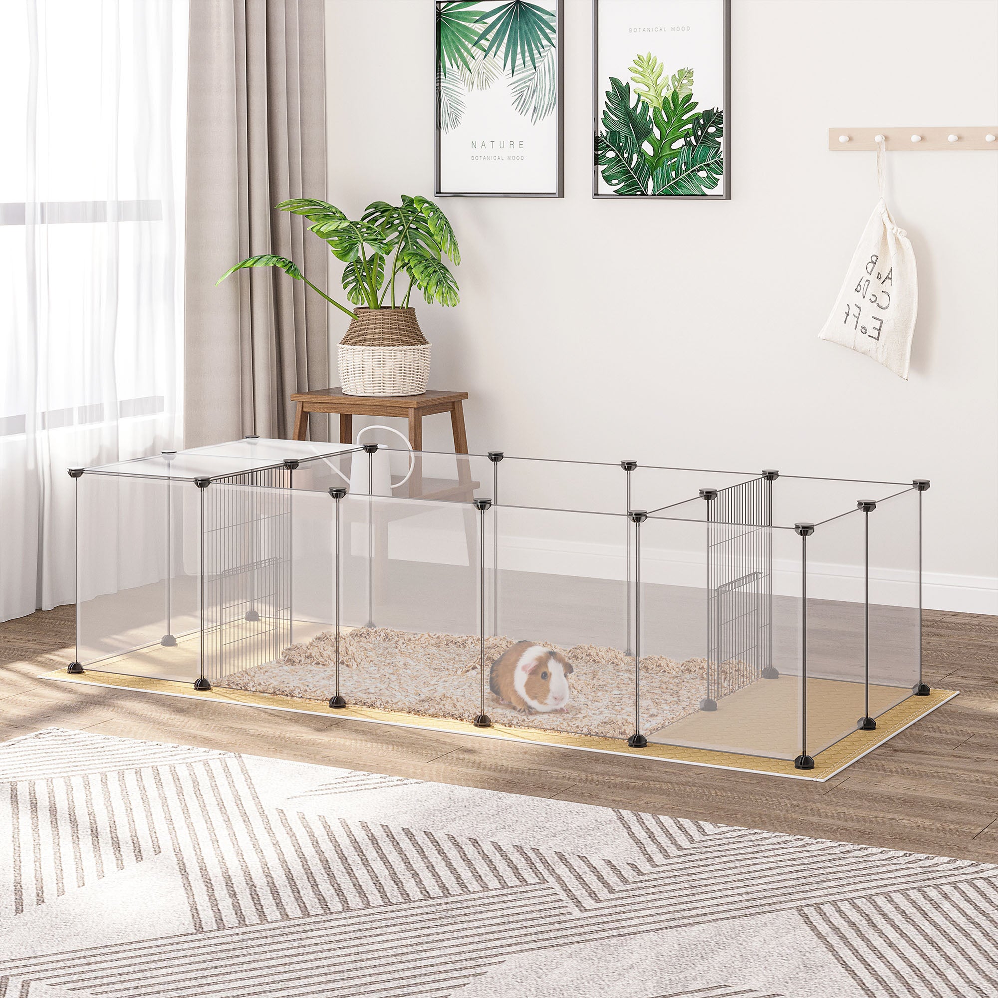 Parque Modular para Animais de Estimação 175x70x45 cm - Translúcido e Cáqui