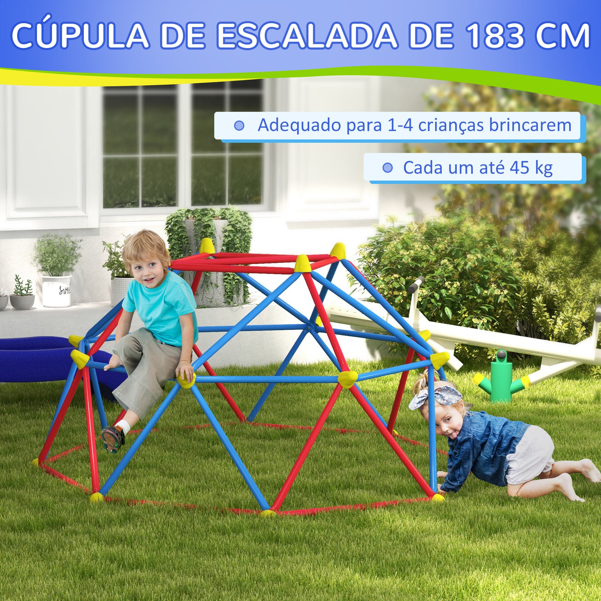 Cúpula Geométrica Infantil Vermelha e Azul Ø183x90 cm