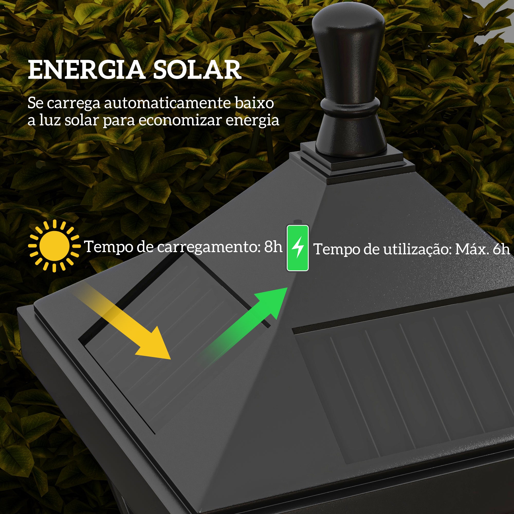 Candeeiro Solar para Exterior Ø15x127 cm Preto