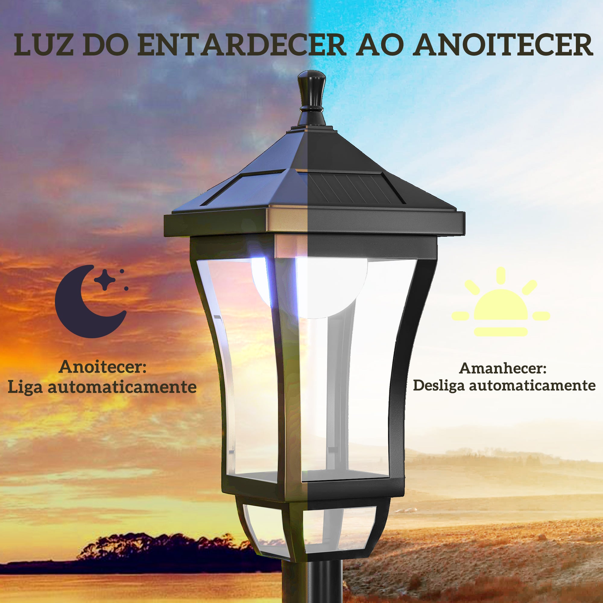 Candeeiro Solar para Exterior Ø15x127 cm Preto