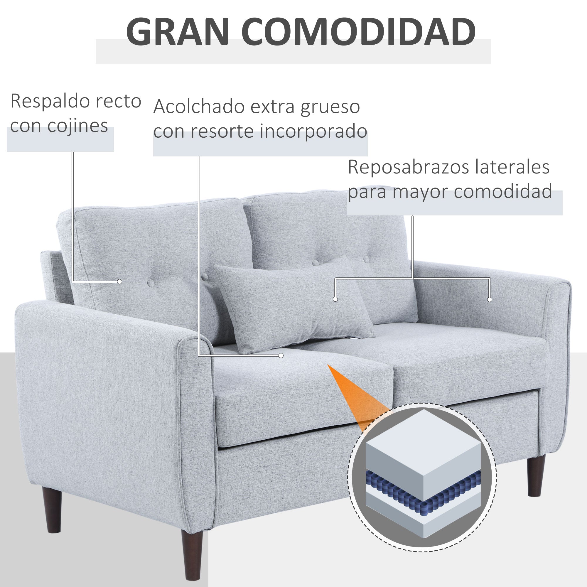 Sofá de 2 Lugares Cinza Claro 140x78x83 cm
