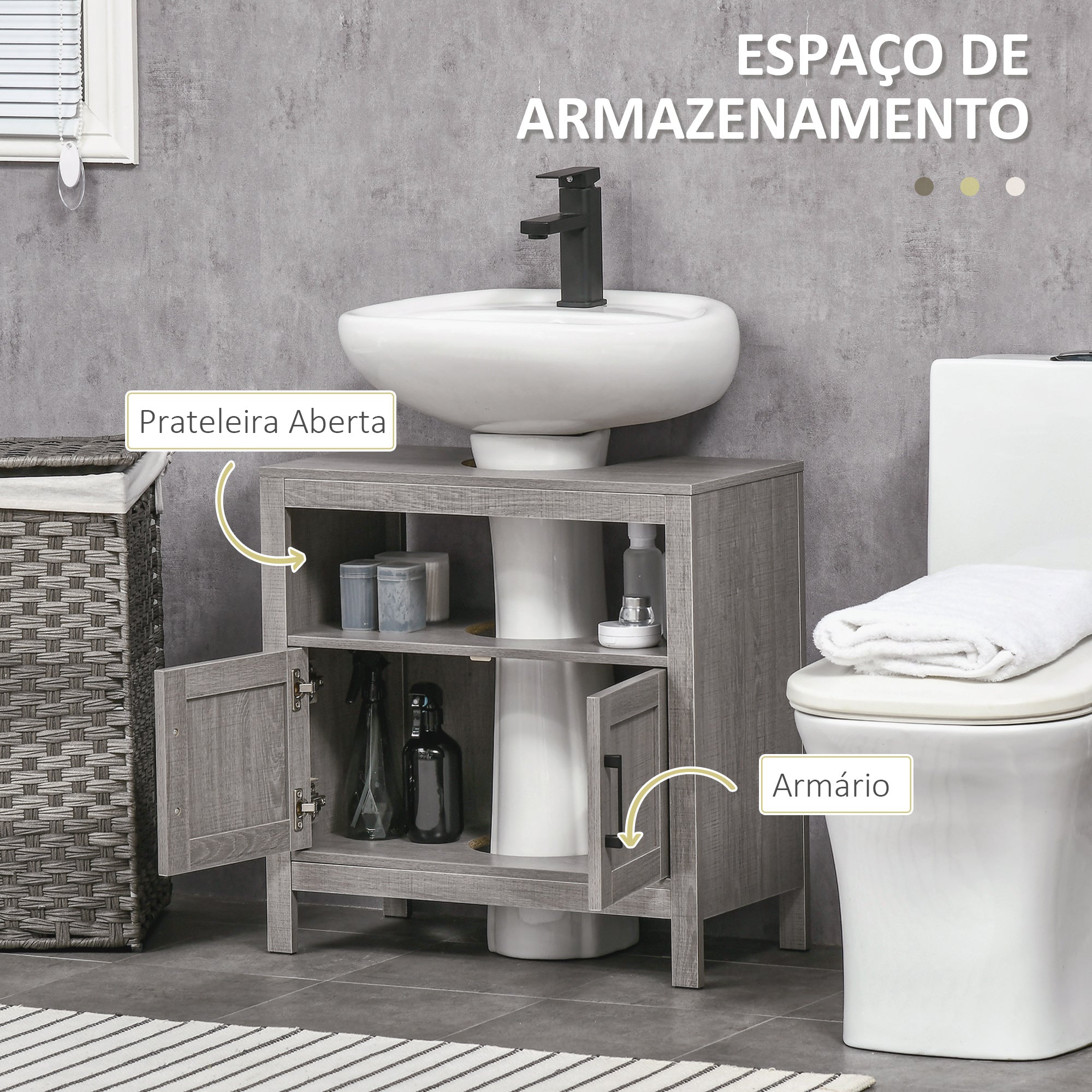 Móvel para Lavatório Cinzento 60x30x60cm - Armazenamento Compacto e Moderno