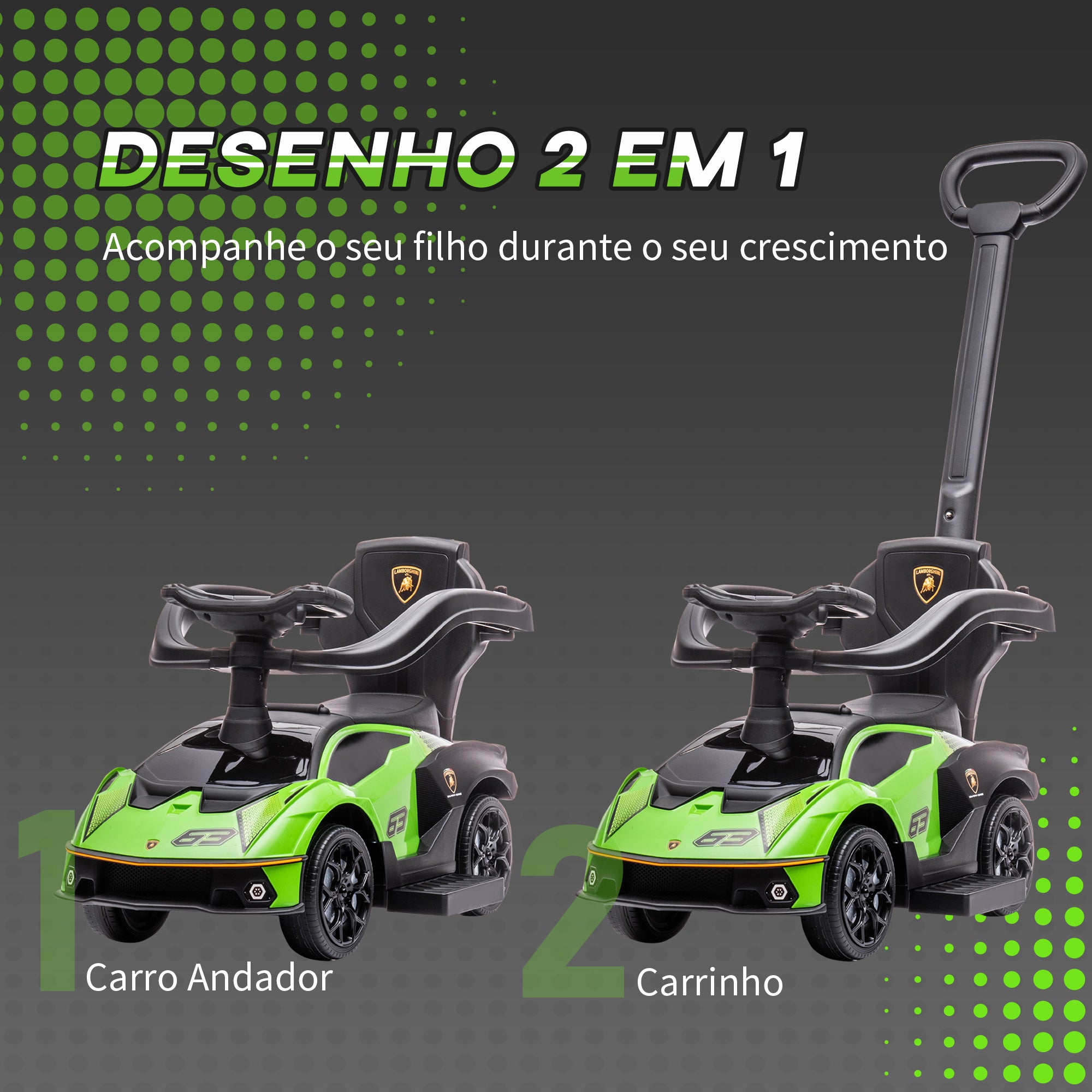 Carro Andador 2 em 1 Verde 86,5x40x89,5cm