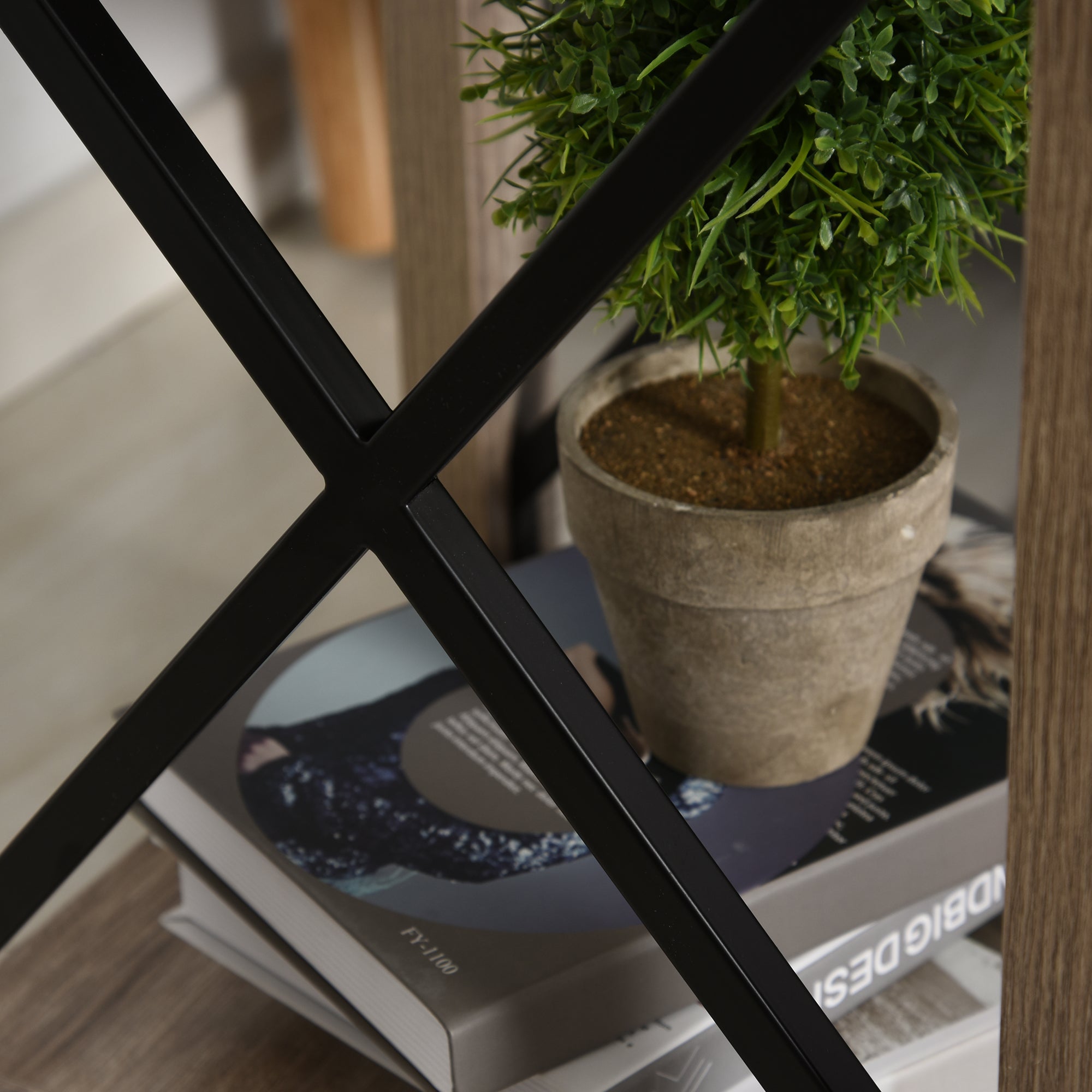 Mesa Lateral Colonial com Prateleira de Armazenamento - 40,5x40,5x60 cm - Grão de Carvalho