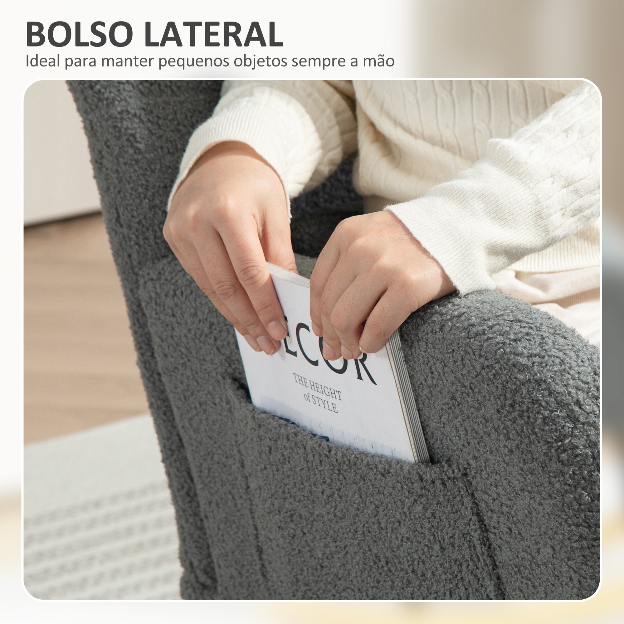 Poltrona Baloiço em Borrego Sintético Cinzento 67x82x100 cm