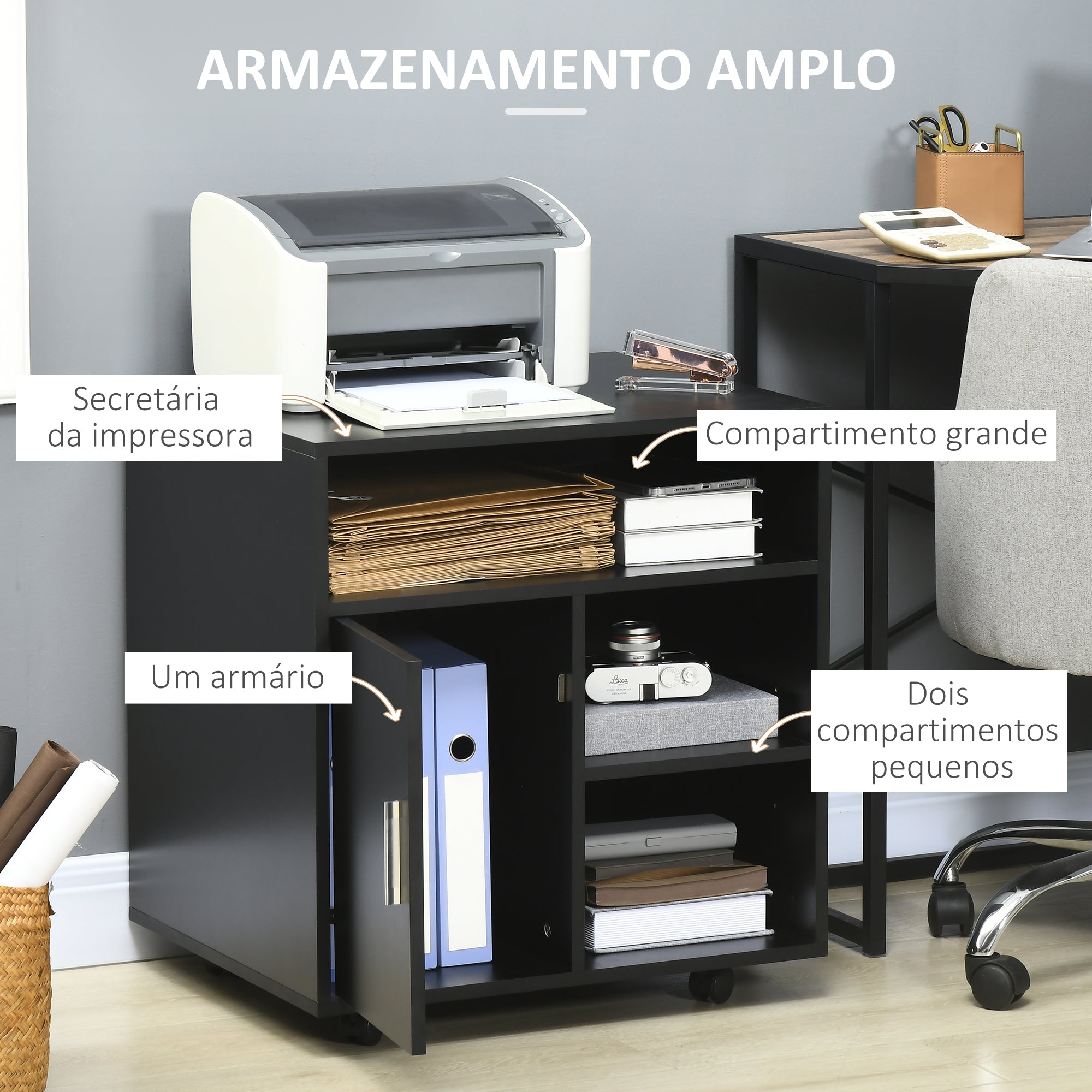 Armário de Escritório Multifuncional 60x50x65,5 cm Preto