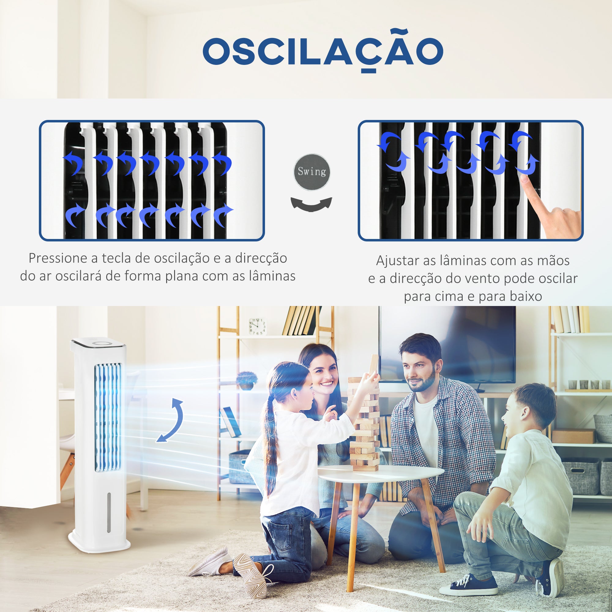 Ventoinha de Coluna Branca 23x29x86cm com Controle Remoto e Depósito de Água 5L
