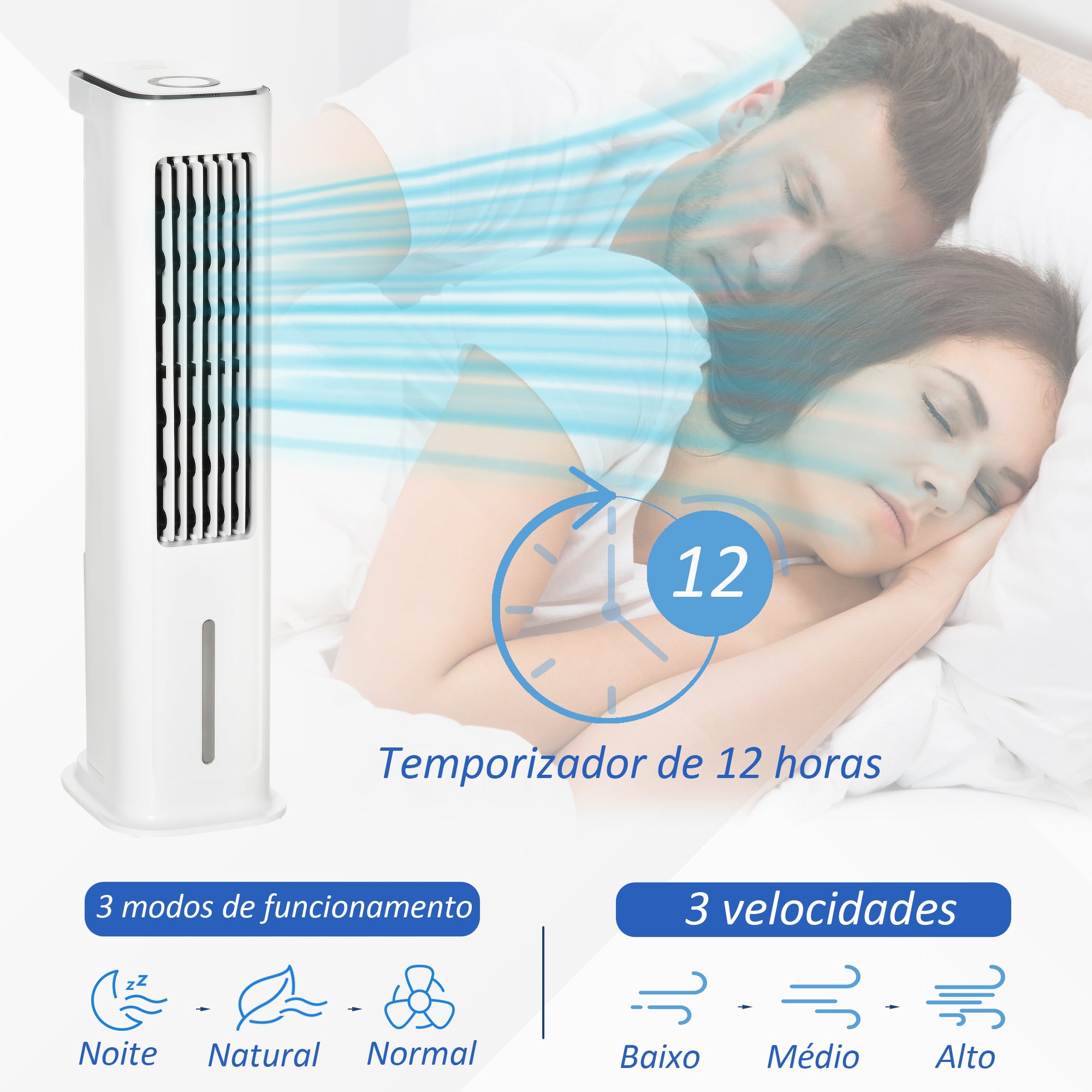 Ventoinha de Coluna Branca 23x29x86cm com Controle Remoto e Depósito de Água 5L