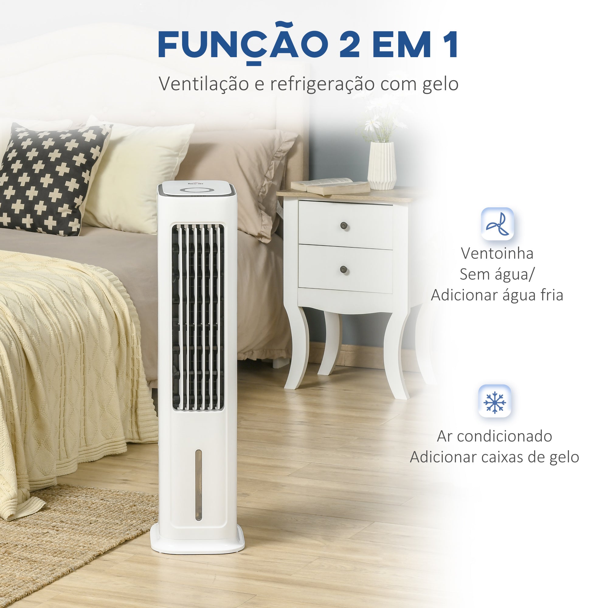 Ventoinha de Coluna Branca 23x29x86cm com Controle Remoto e Depósito de Água 5L