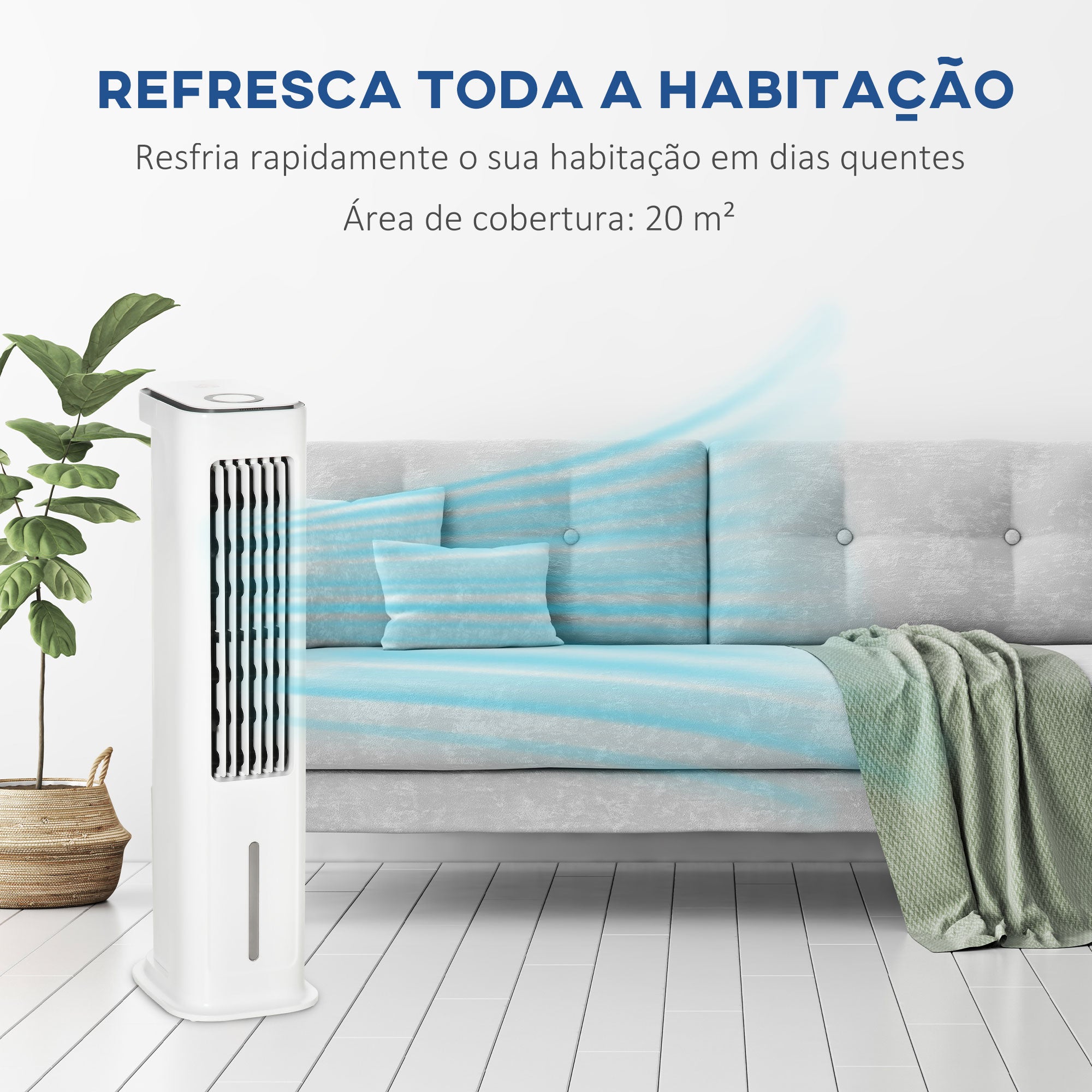 Ventoinha de Coluna Branca 23x29x86cm com Controle Remoto e Depósito de Água 5L