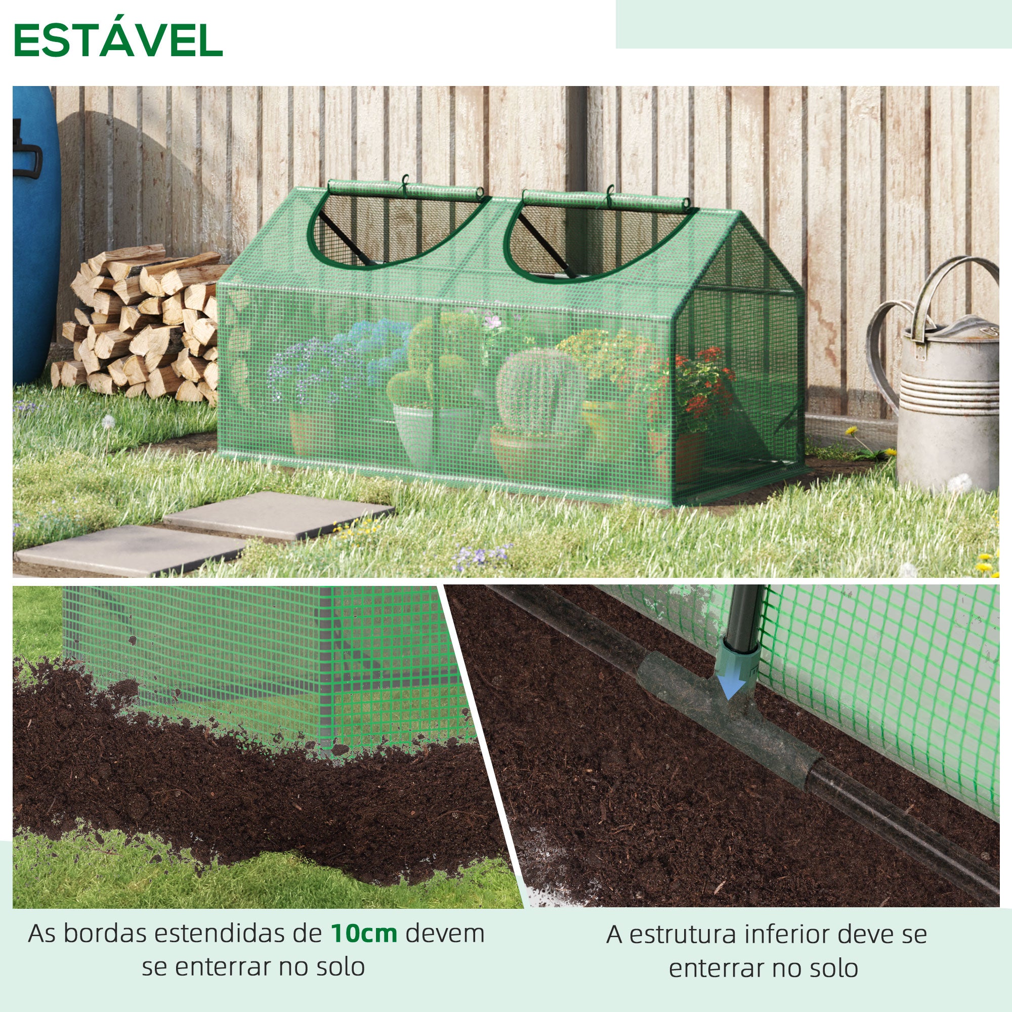 Estufa de Jardim – 119x60x60cm – Verde Translúcido – Aço com revestimento a pó